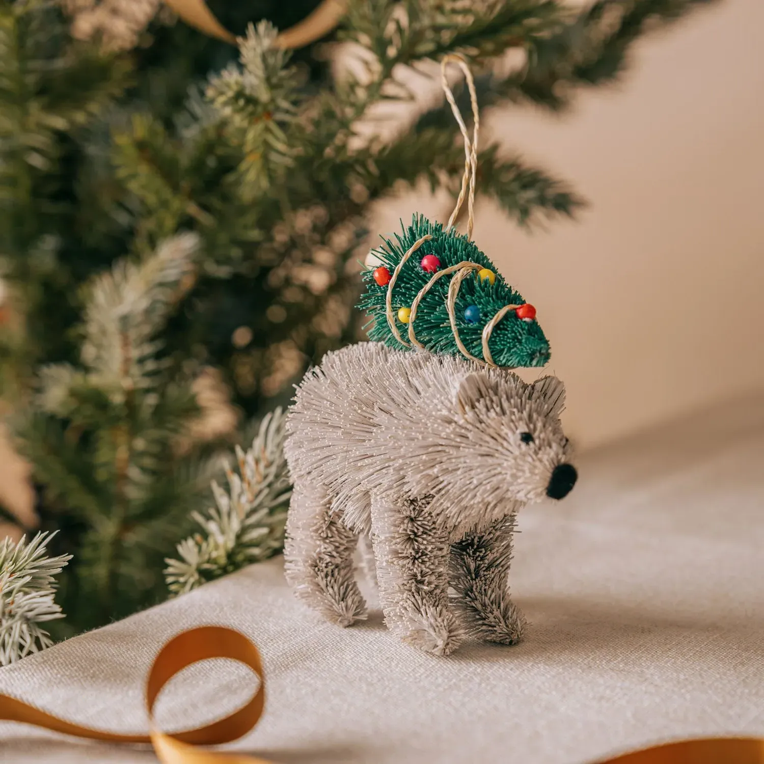 Bristle Polar Bear Christmas Tree Decoration - White, Buri