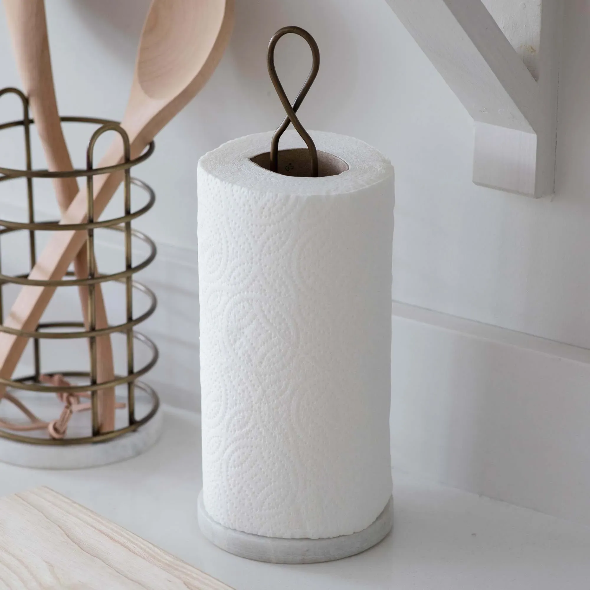 Brompton Kitchen Roll Holder - Brass, Marble
