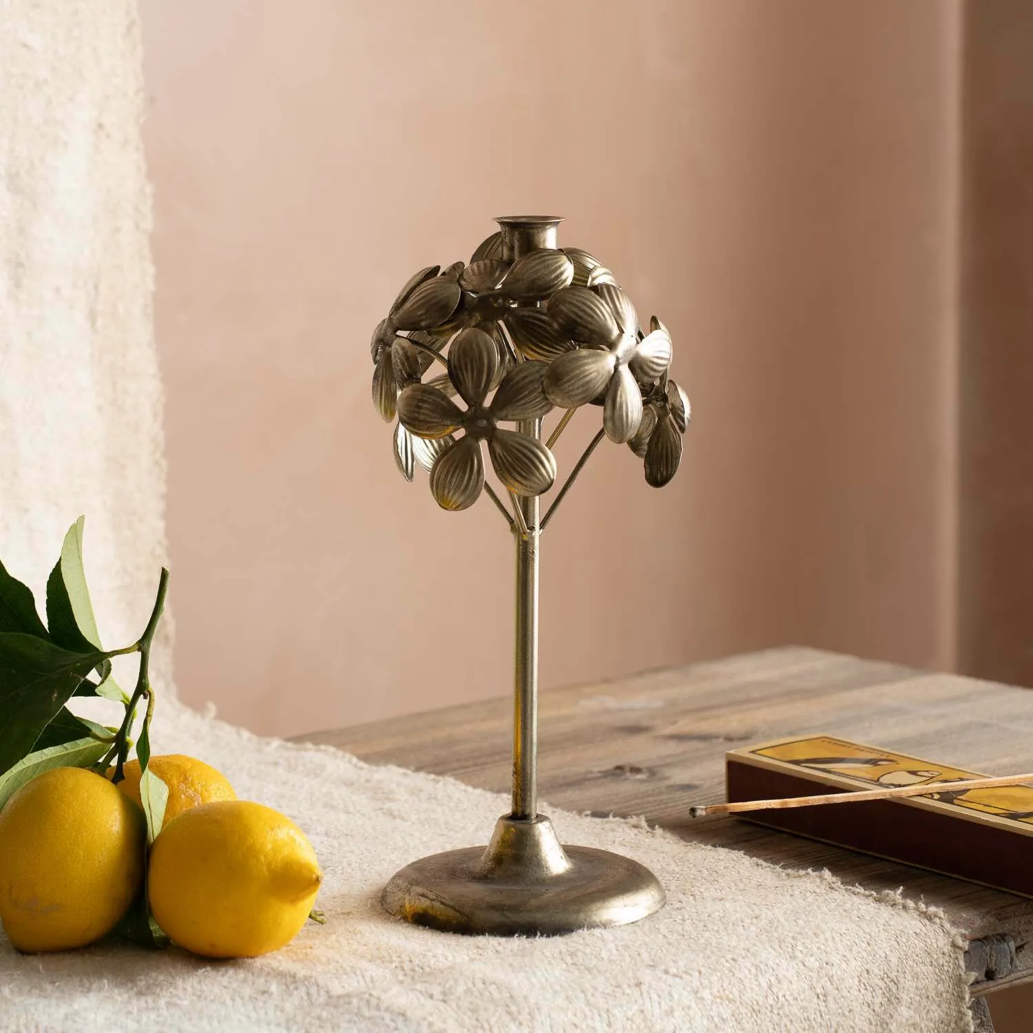Bronze Floral Candle Holder - Bronze, Metal