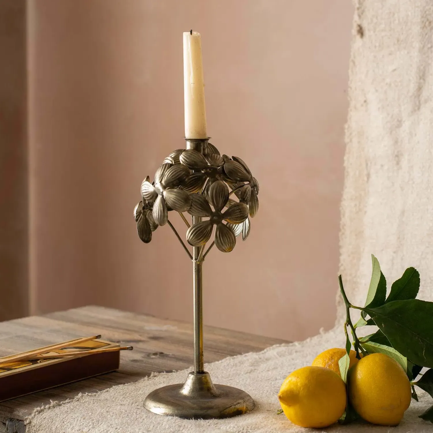 Bronze Floral Candle Holder - Bronze, Metal