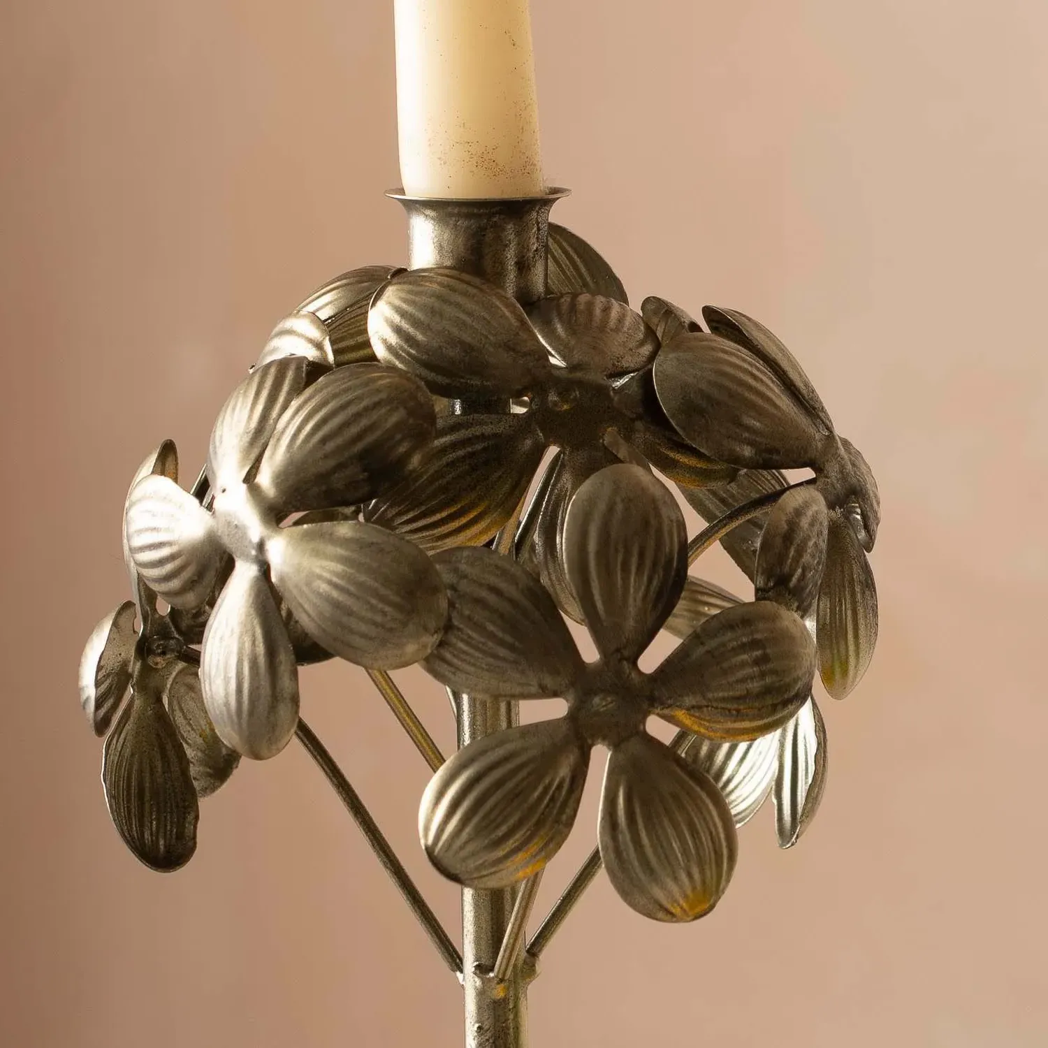 Bronze Floral Candle Holder - Bronze, Metal