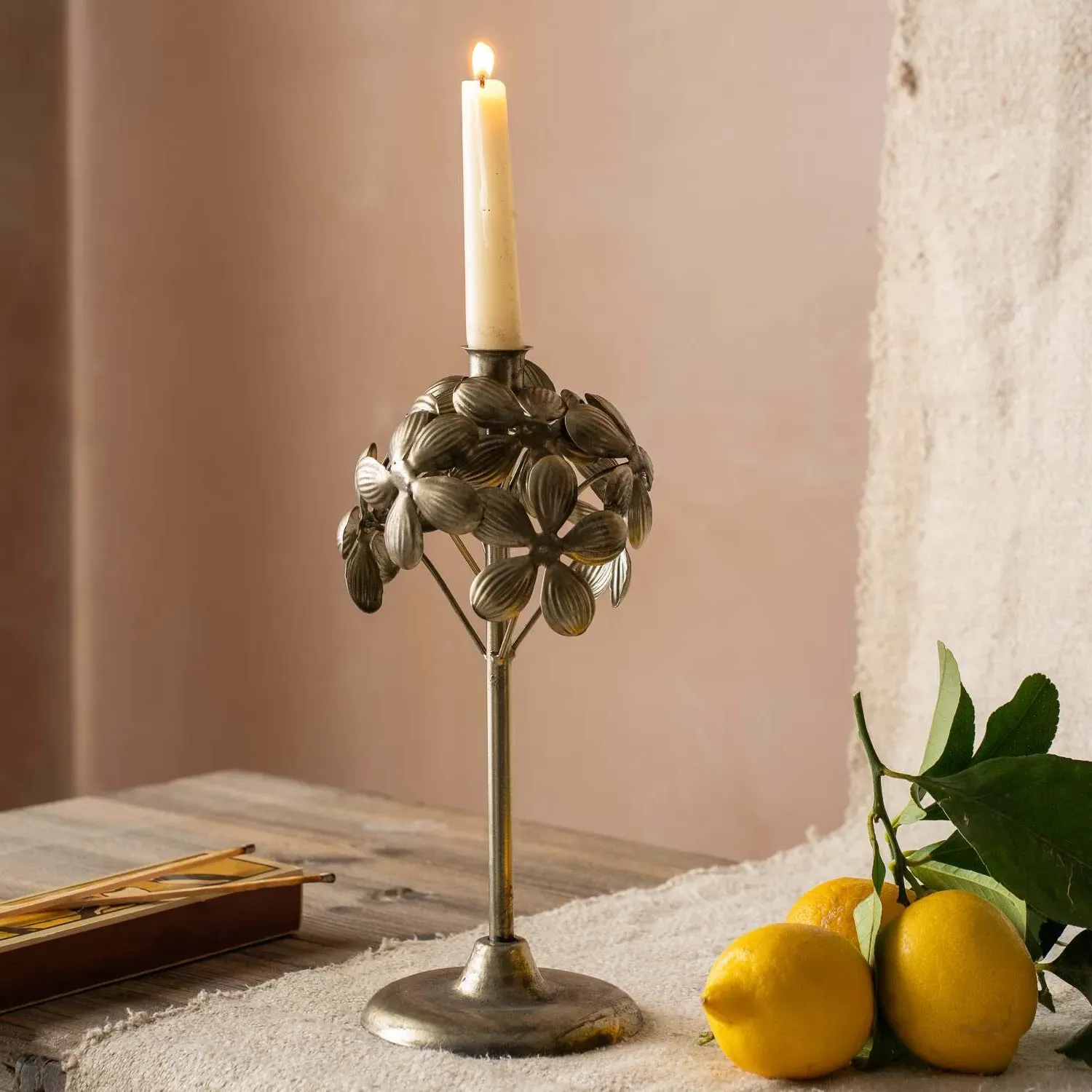Bronze Floral Candle Holder - Bronze, Metal image