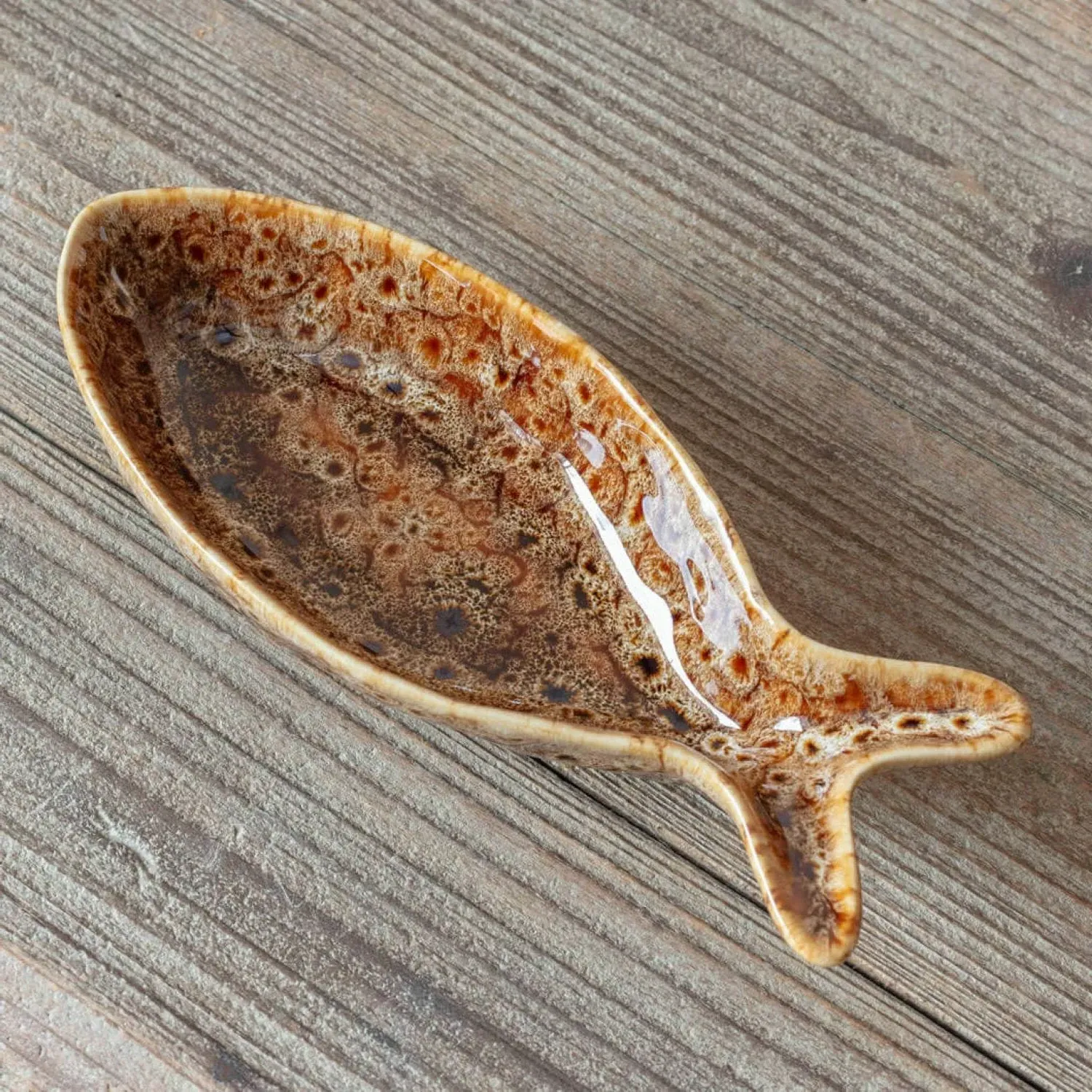 Brown Speckle Fish Dish - Brown, Ceramic
