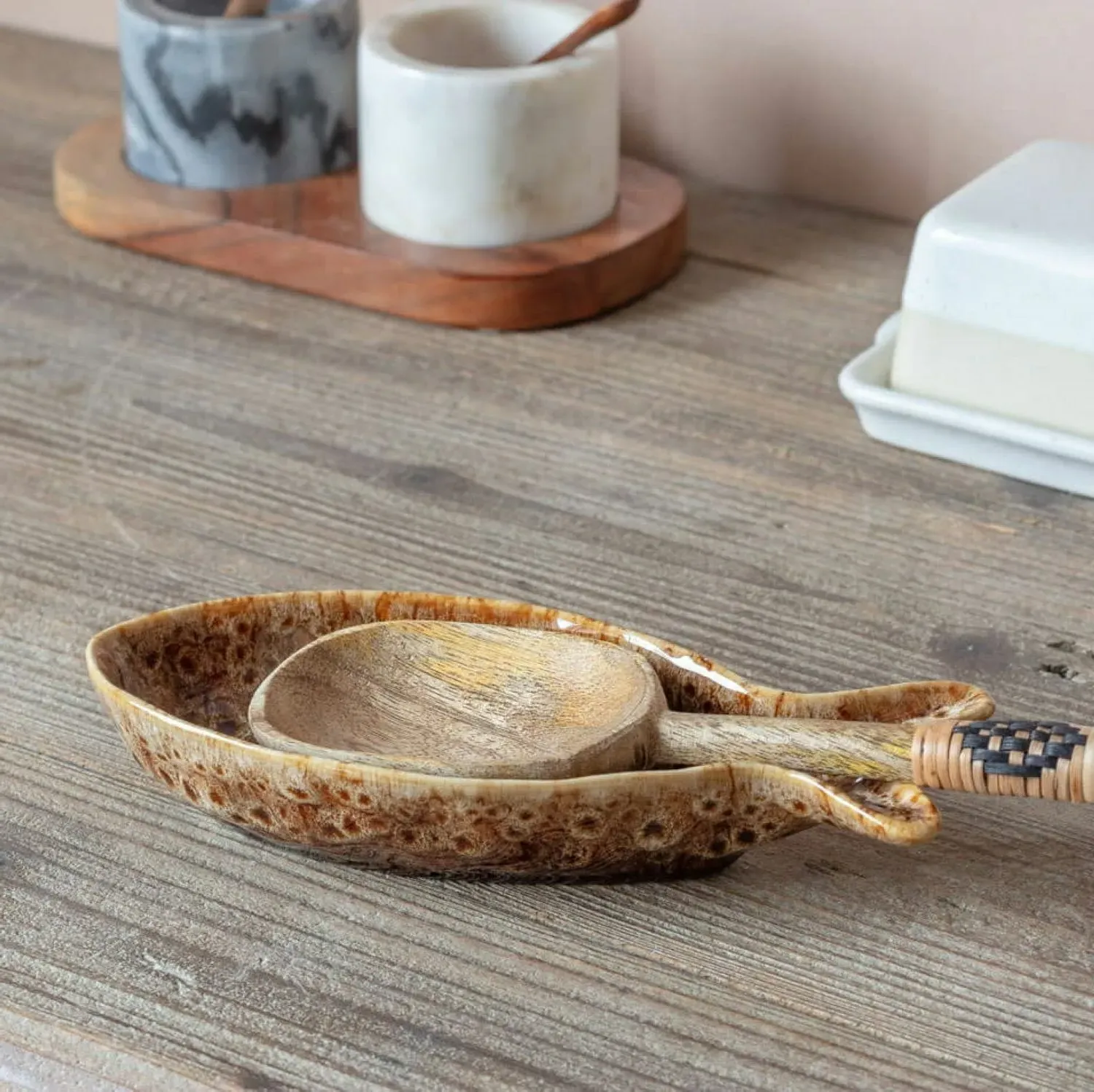 Brown Speckle Fish Dish - Brown, Ceramic image