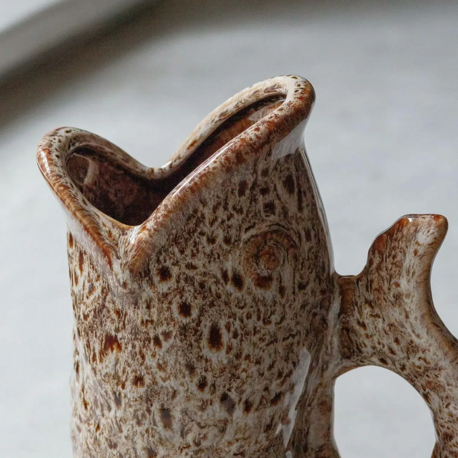 Brown Speckle Fish Jug - Brown, Ceramic