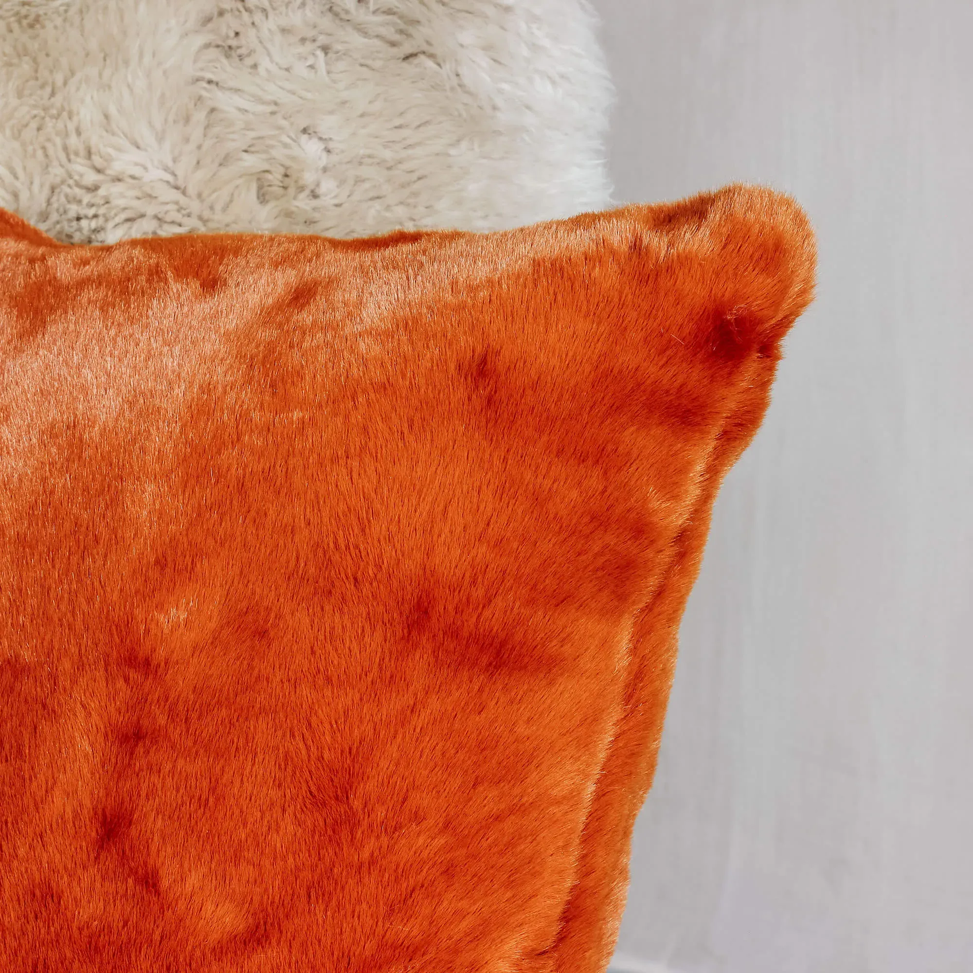 Burnt Amber Cushion - Amber, Faux Fur