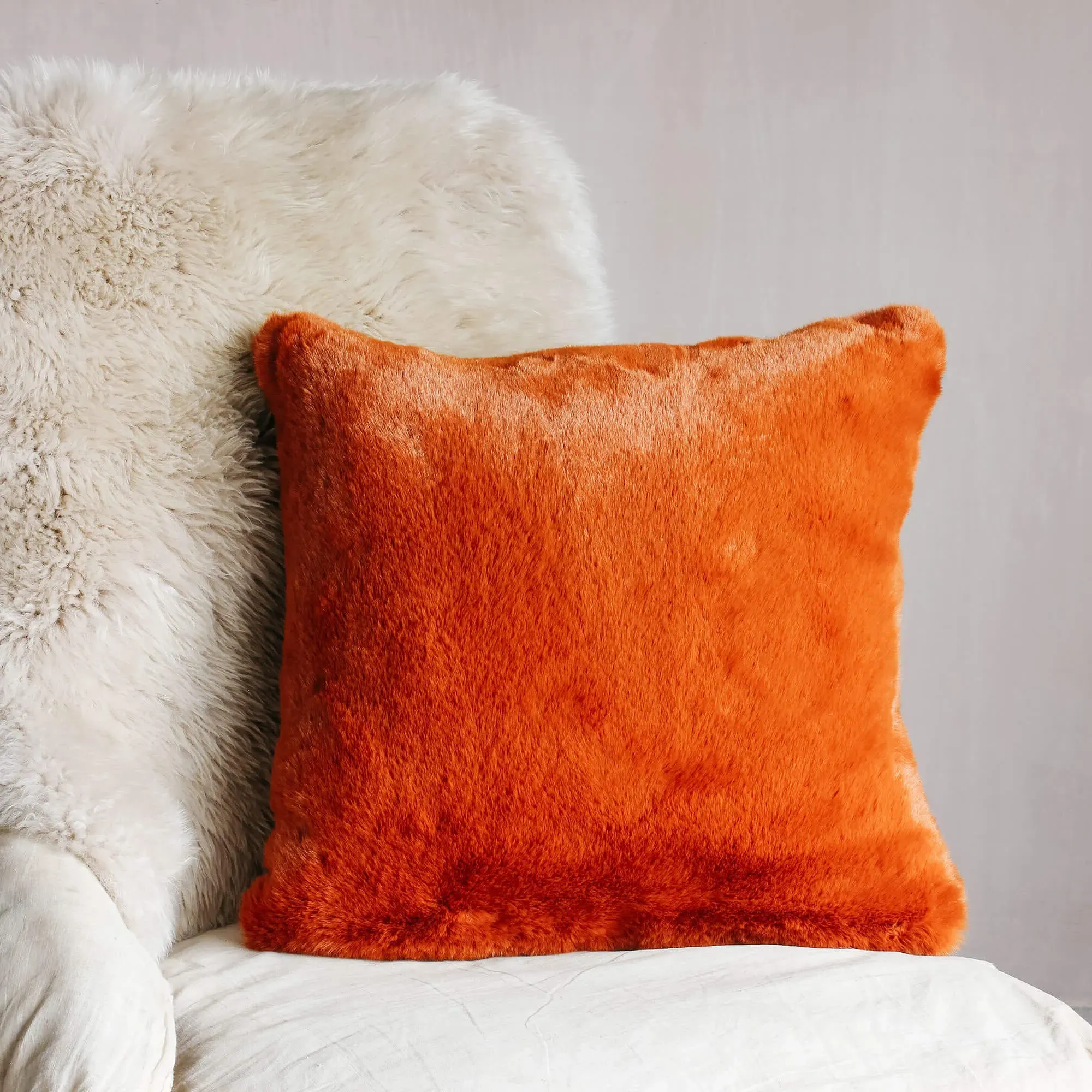 Burnt Amber Cushion - Amber, Faux Fur image