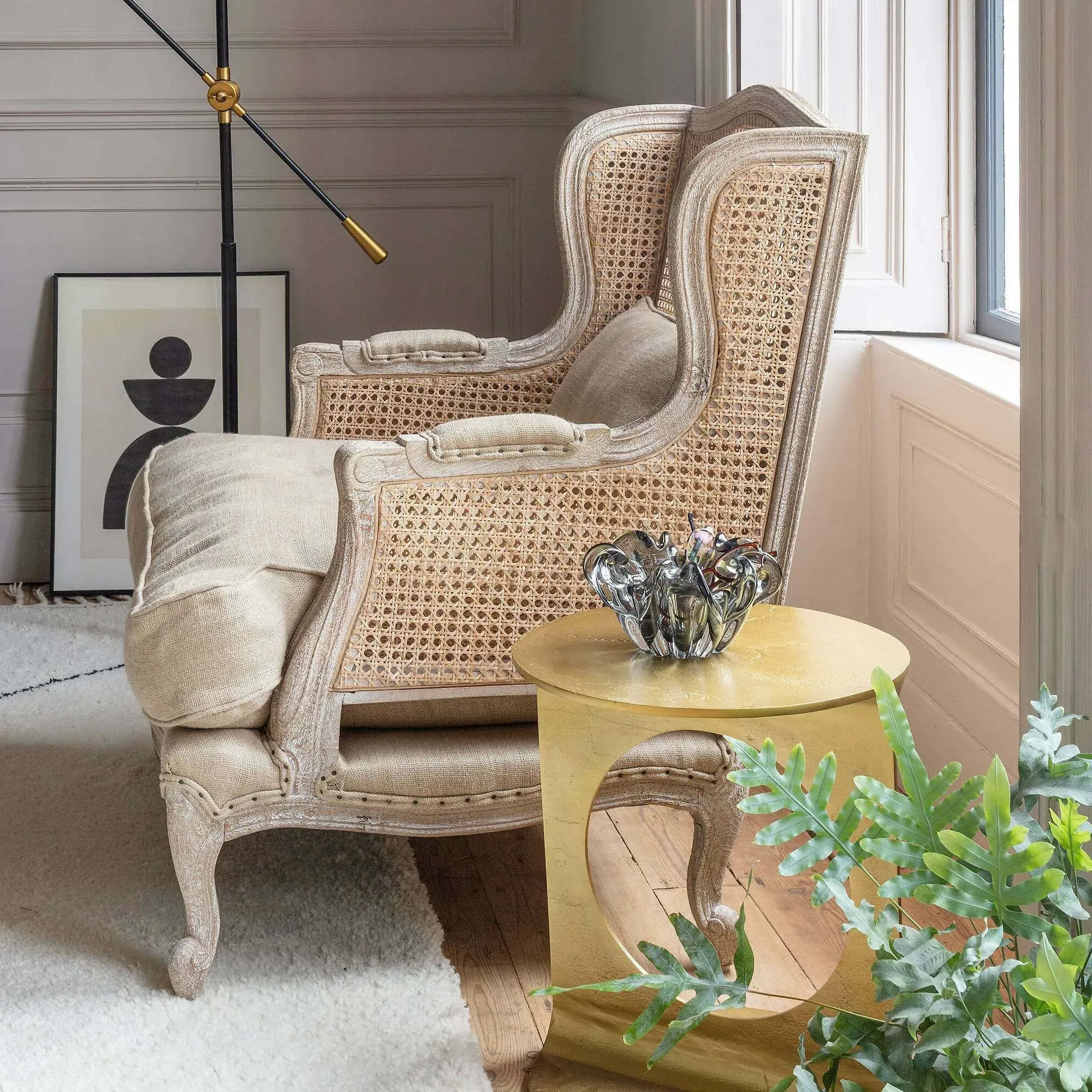 Caden Cane Armchair - Natural, Linen