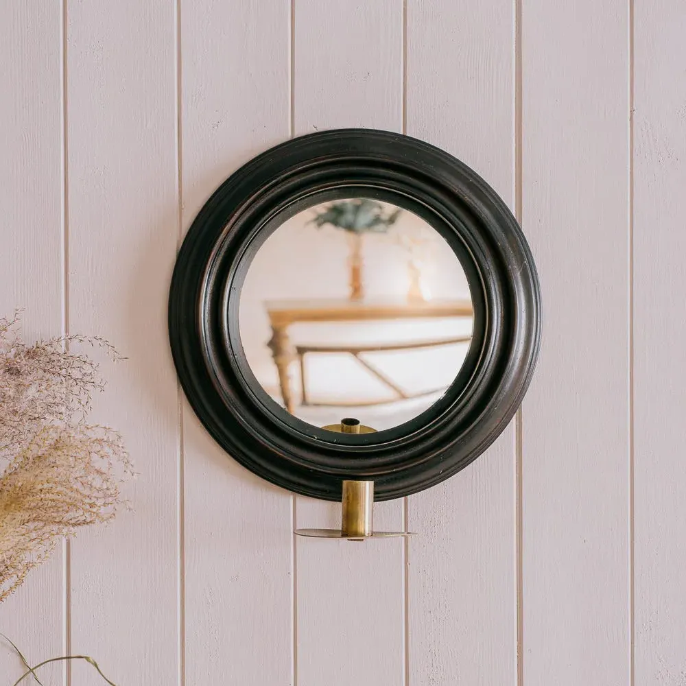 Candle Sconce with Convex Mirror - Black