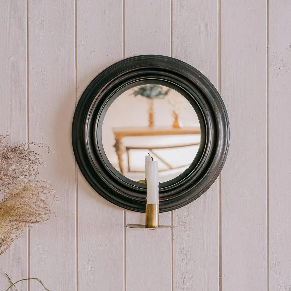 Candle Sconce with Convex Mirror - Black image