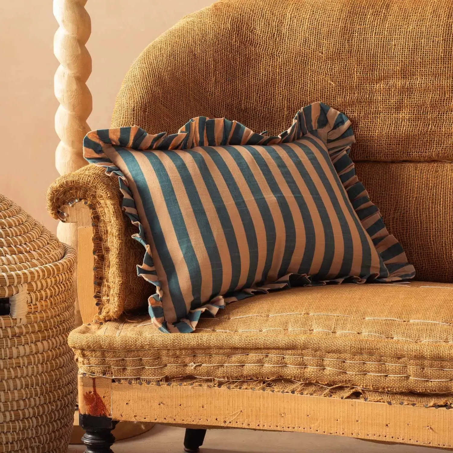 Candy Blue Stripe Rectangular Cushion - Blue, Cotton