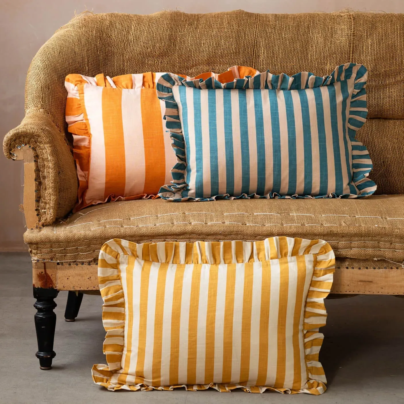 Candy Blue Stripe Rectangular Cushion - Blue, Cotton image