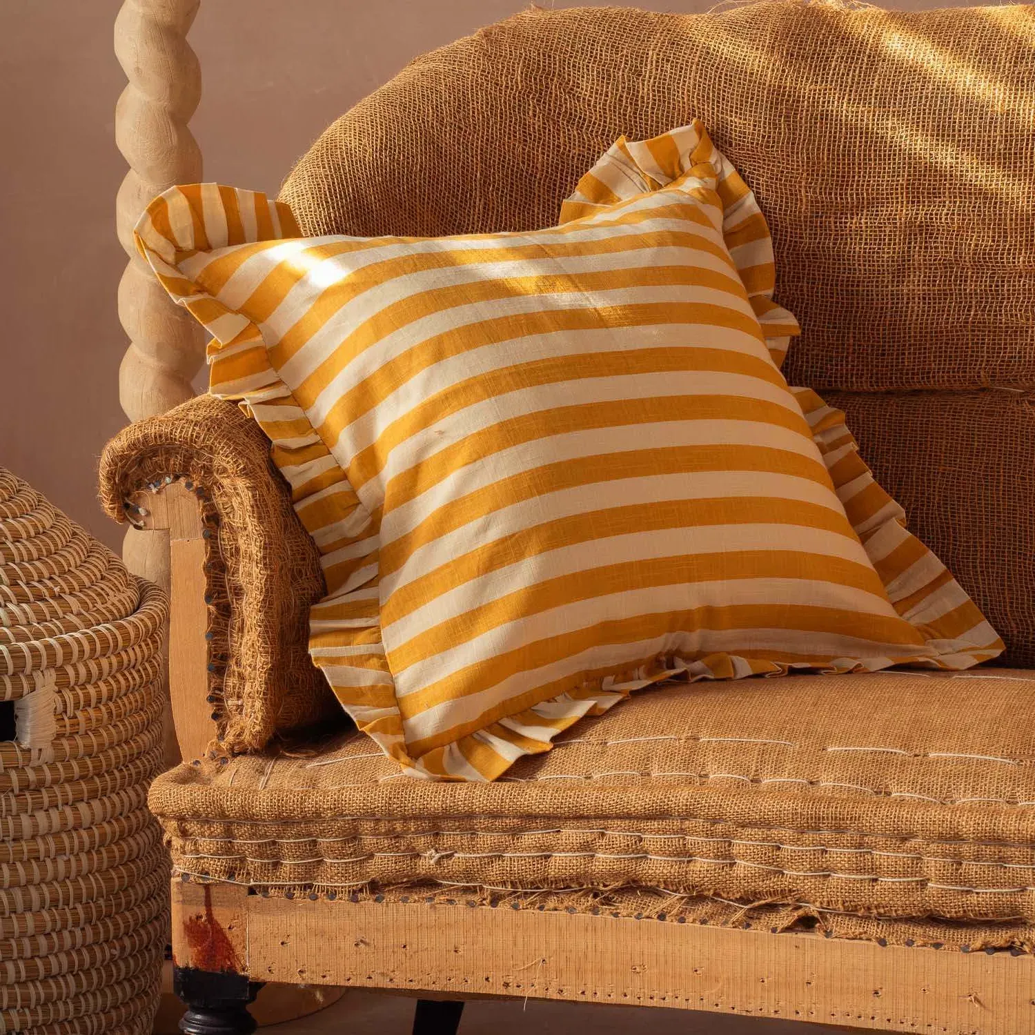 Candy Blue Stripe Square Cushion - Blue, Cotton