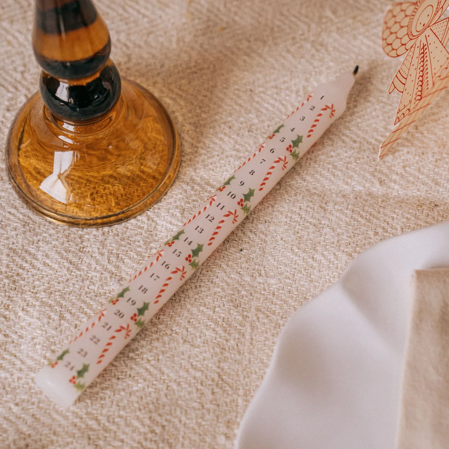 Candy Cane & Holly Advent Candle - Paraffin Wax