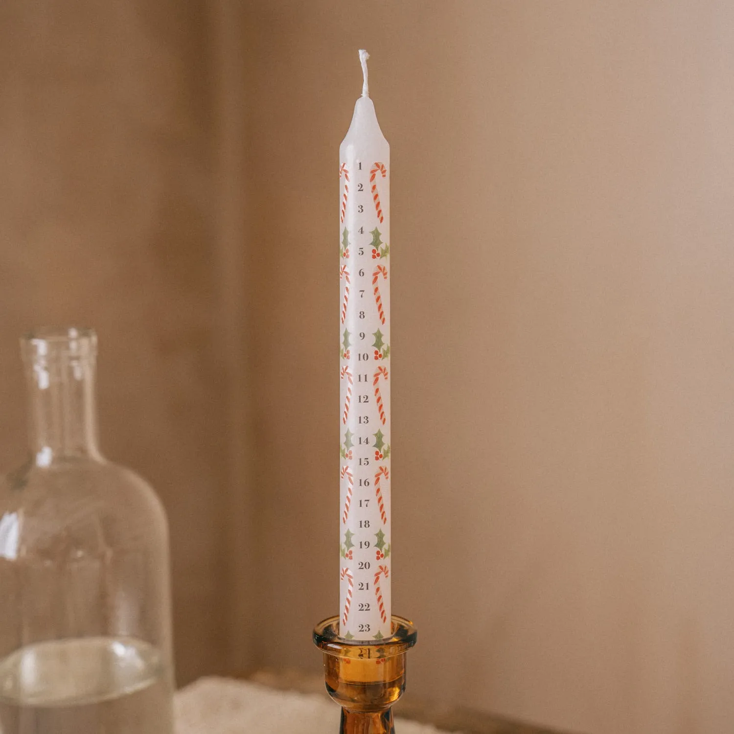 Candy Cane & Holly Advent Candle - Paraffin Wax