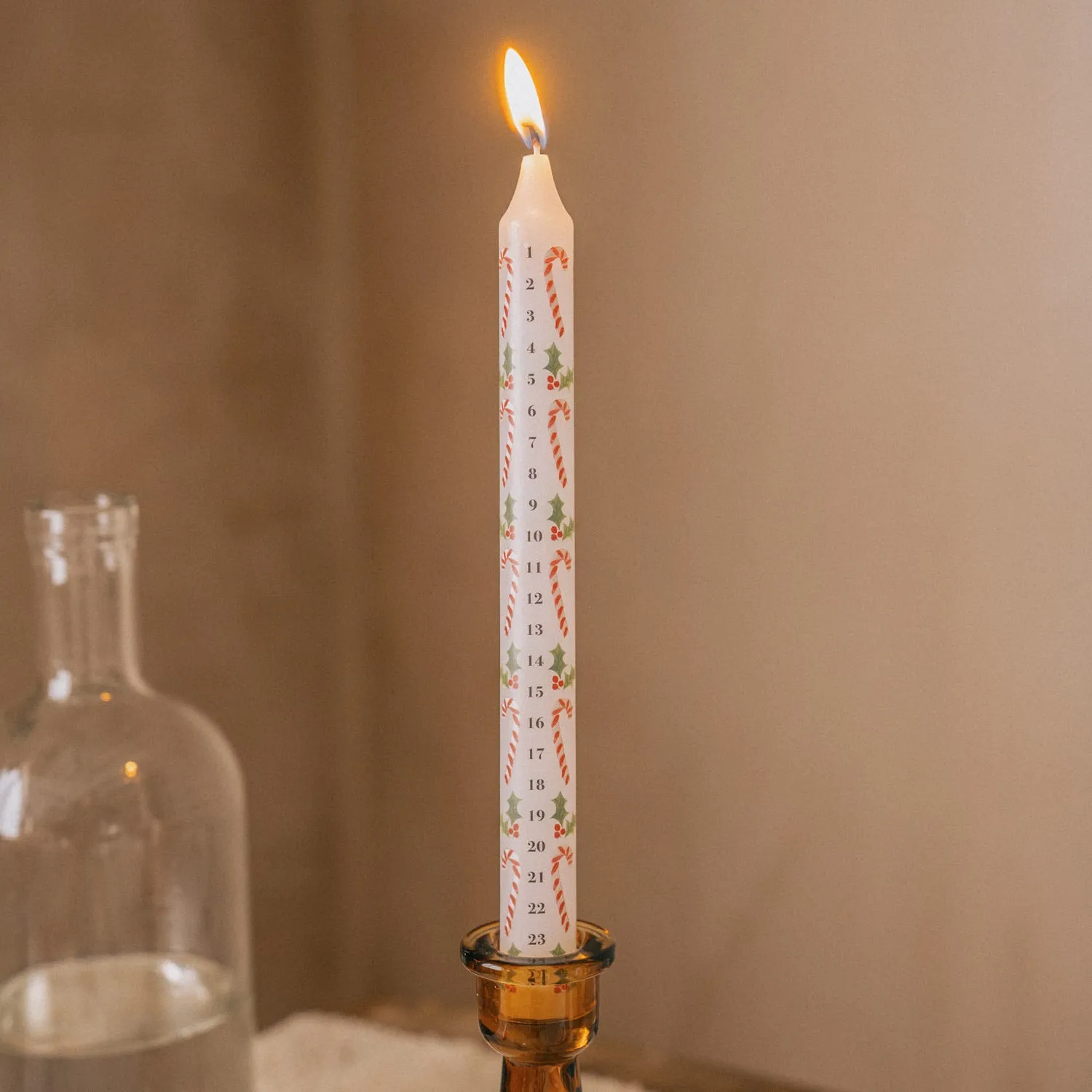 Candy Cane & Holly Advent Candle - Paraffin Wax image