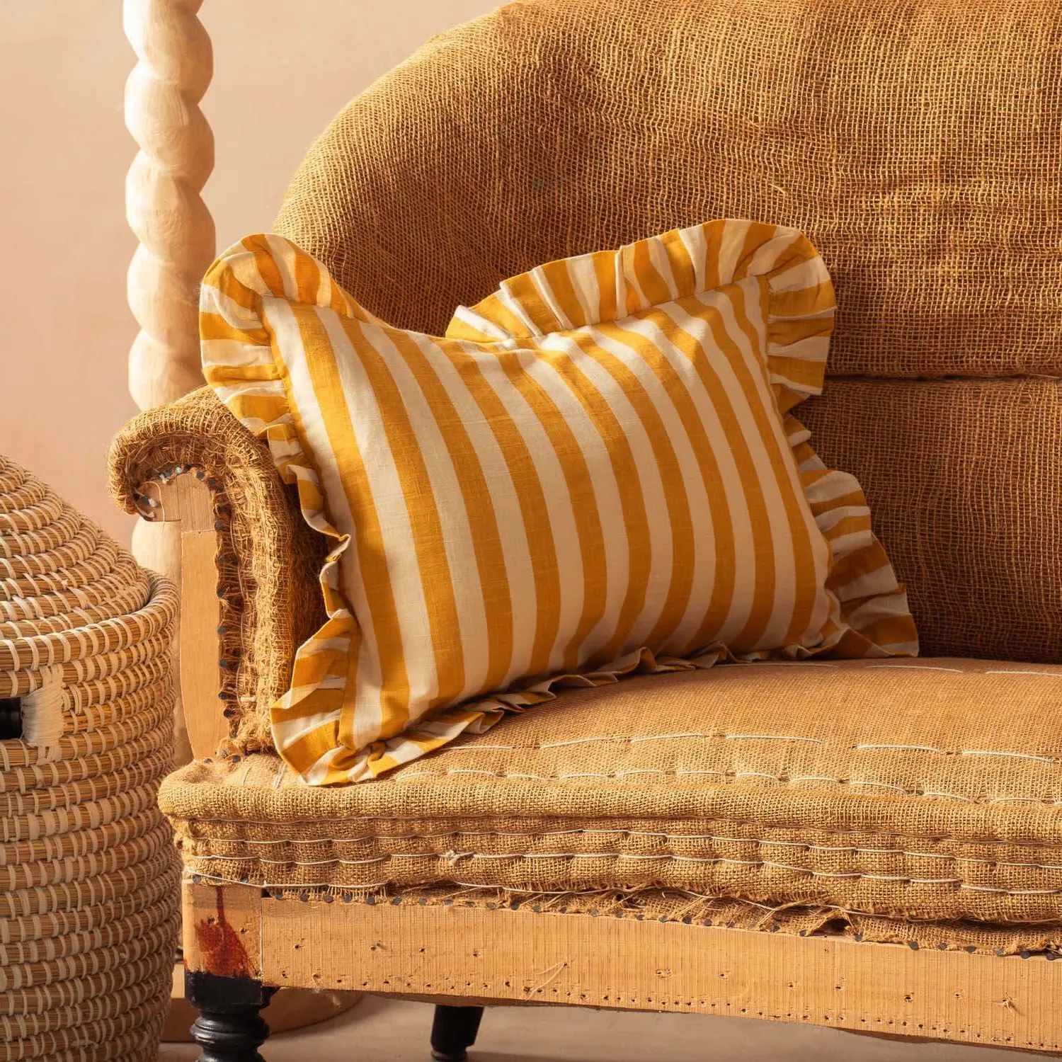 Candy Orange Stripe Rectangular Cushion - Orange, Cotton