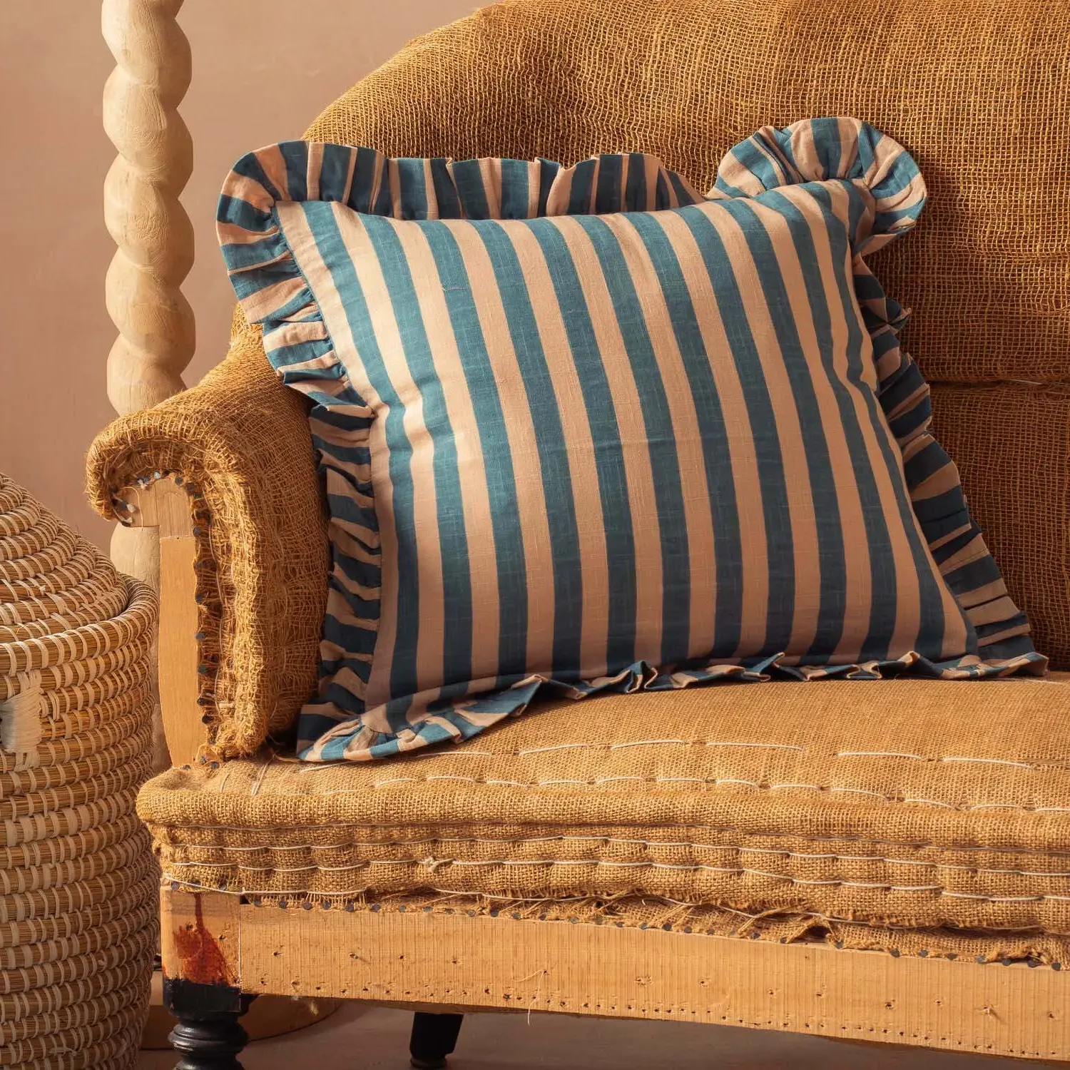 Candy Orange Stripe Square Cushion - Orange, Cotton