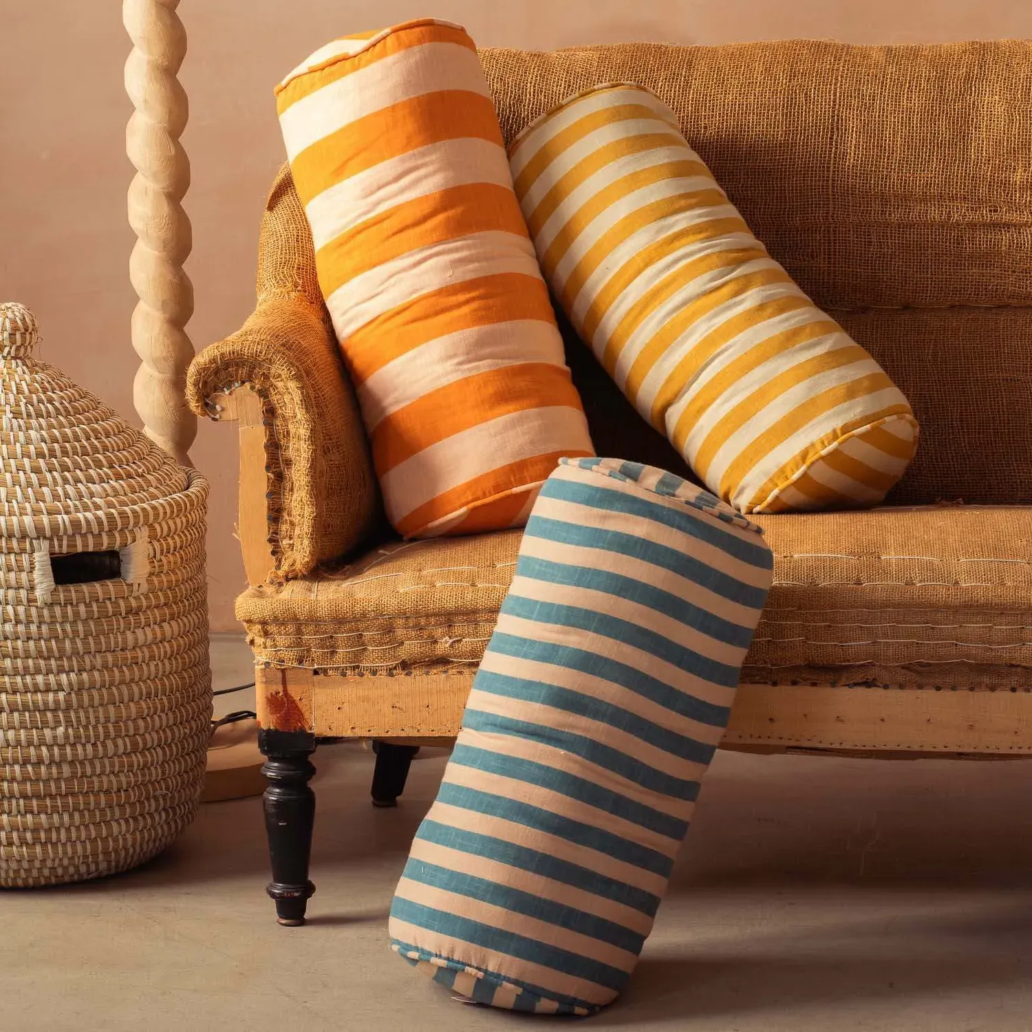 Candy Stripe Bolster Cushion - Orange