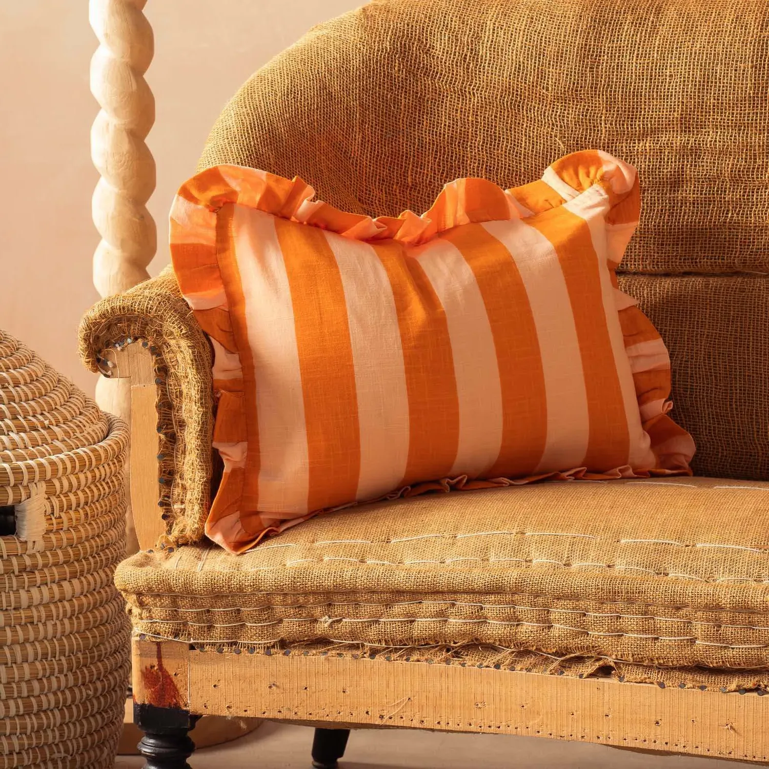 Candy Yellow Stripe Rectangular Cushion - Yellow, Cotton