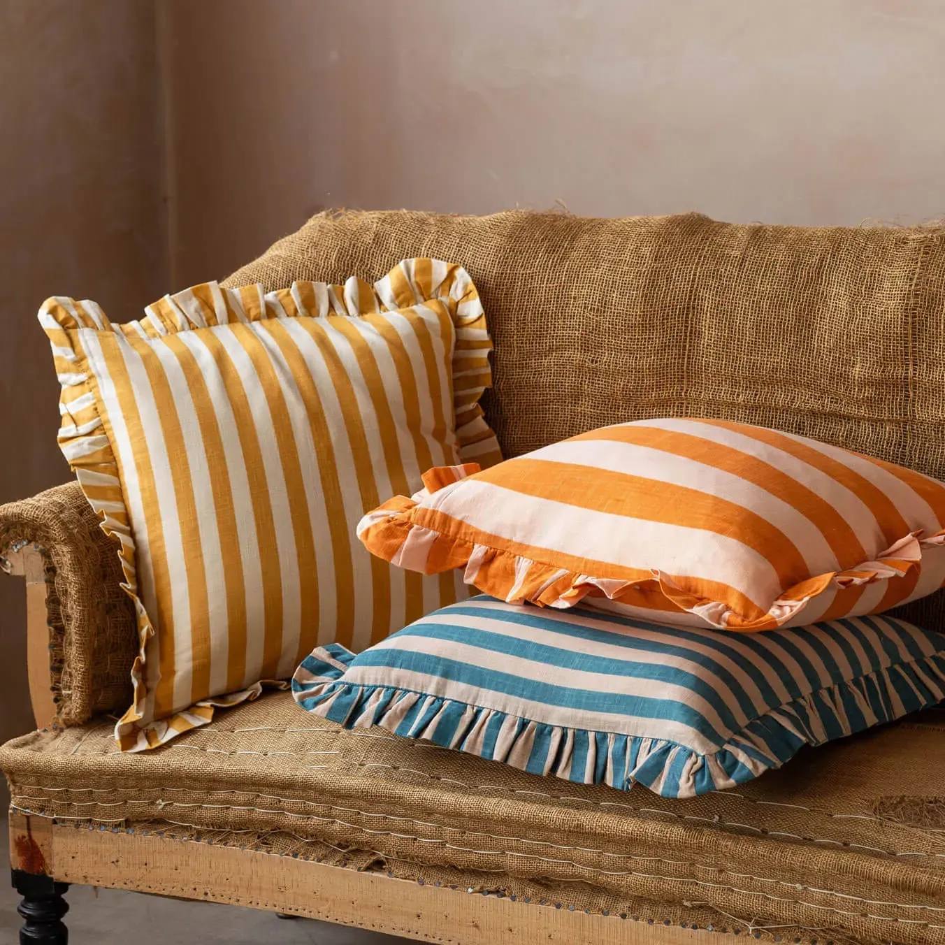 Candy Yellow Stripe Square Cushion - Yellow, Cotton