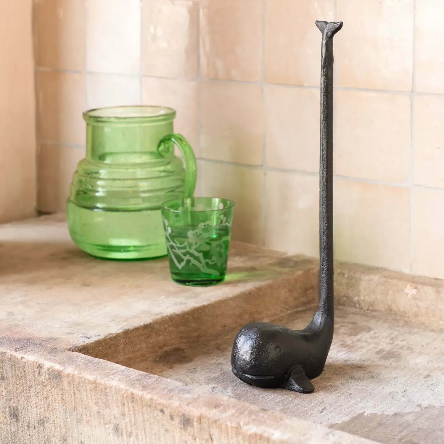 Cast Iron Whale Kitchen Roll Holder - Black