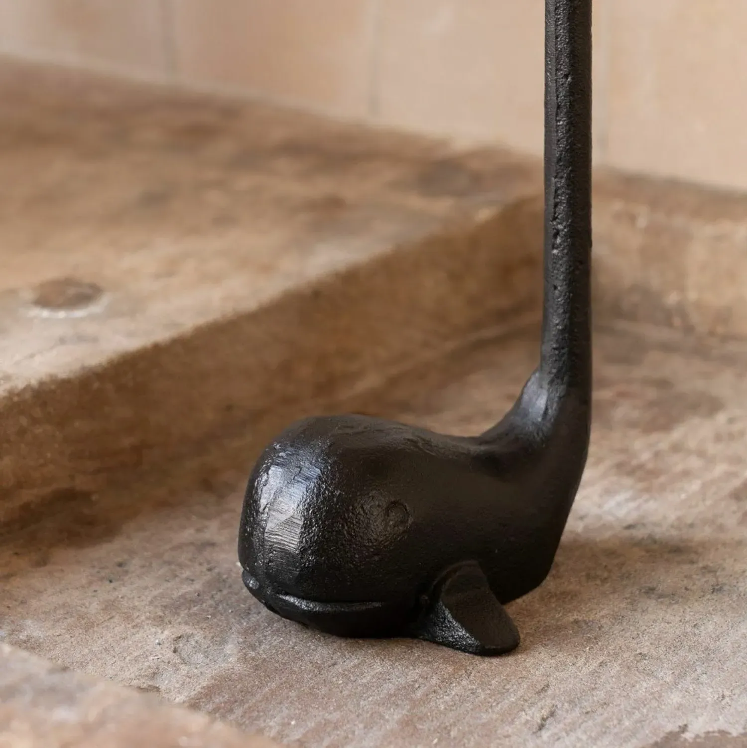 Cast Iron Whale Kitchen Roll Holder - Black
