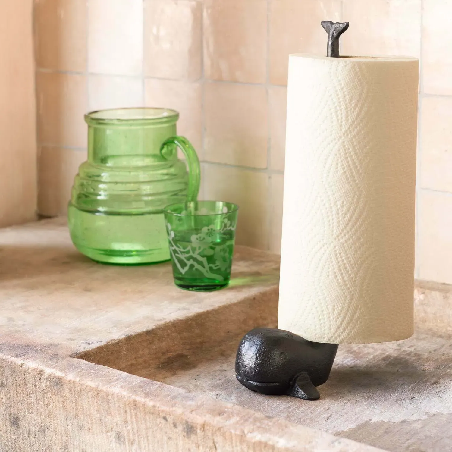 Cast Iron Whale Kitchen Roll Holder - Black