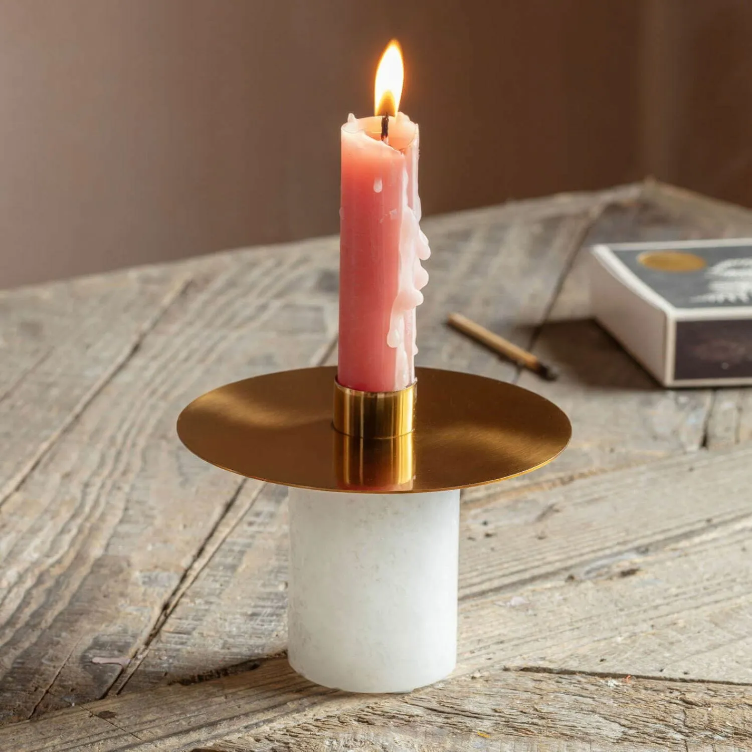 Catalina Large Candle Holder - Alabaster, Stainless Steel