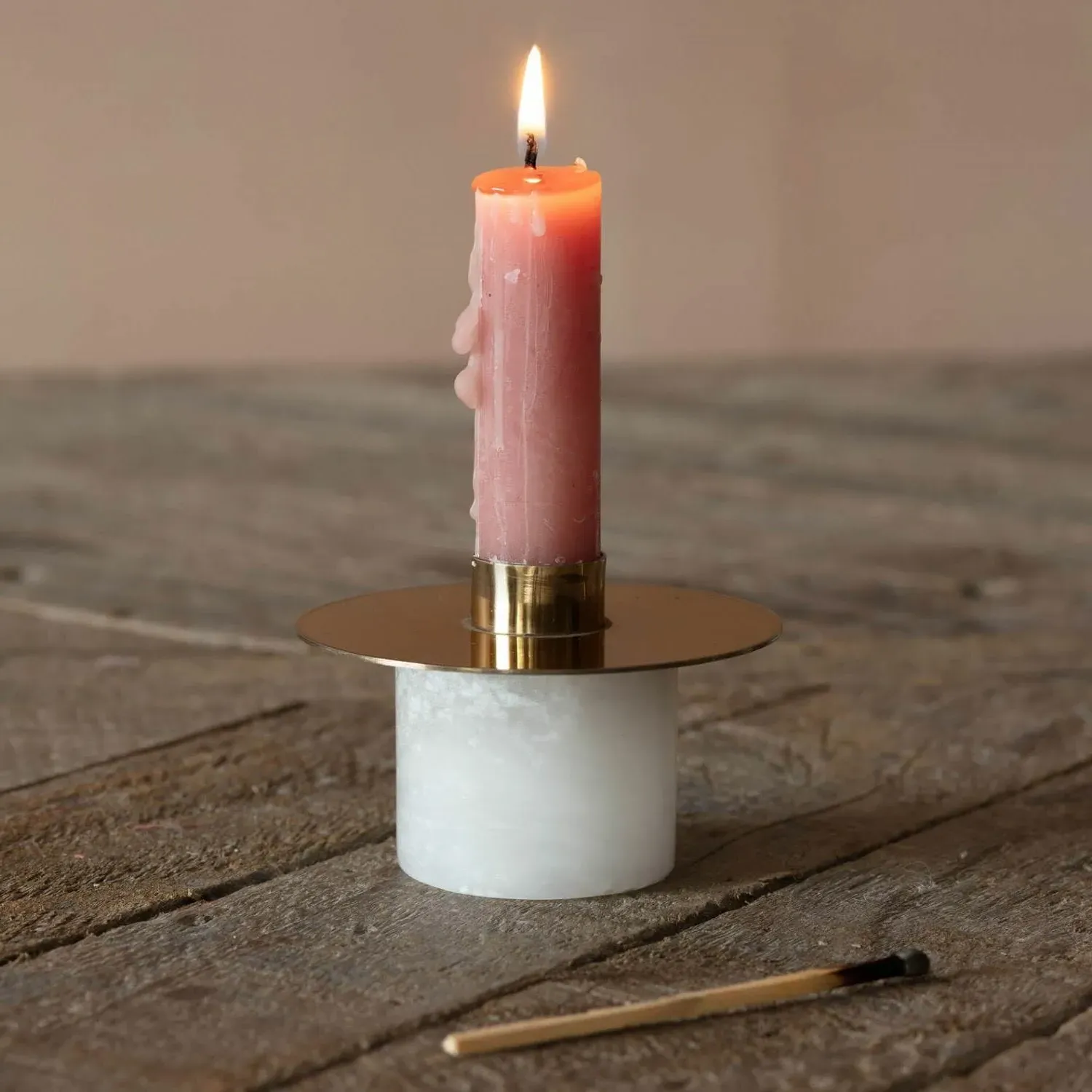 Catalina Large Candle Holder - Alabaster, Stainless Steel