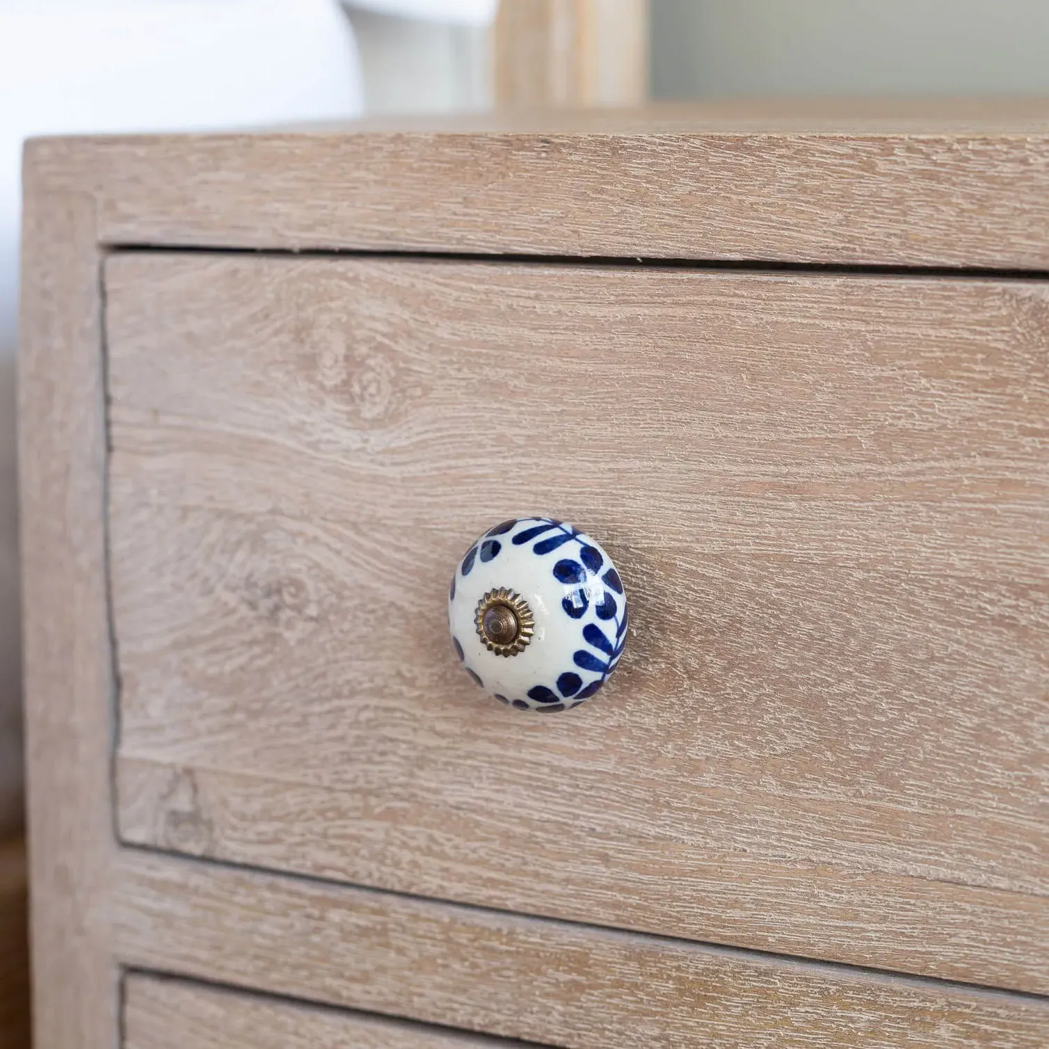 Ceramic Flower and Leaves Hand-Painted Knob