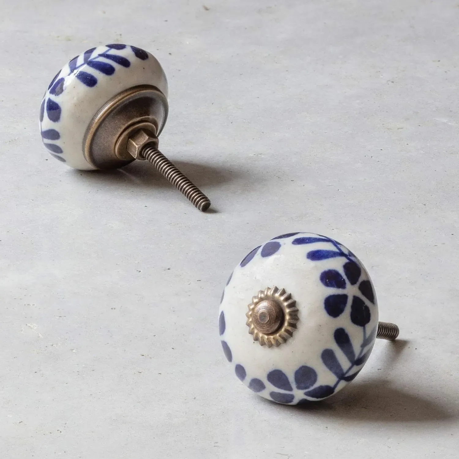 Ceramic Flower and Leaves Hand-Painted Knob image