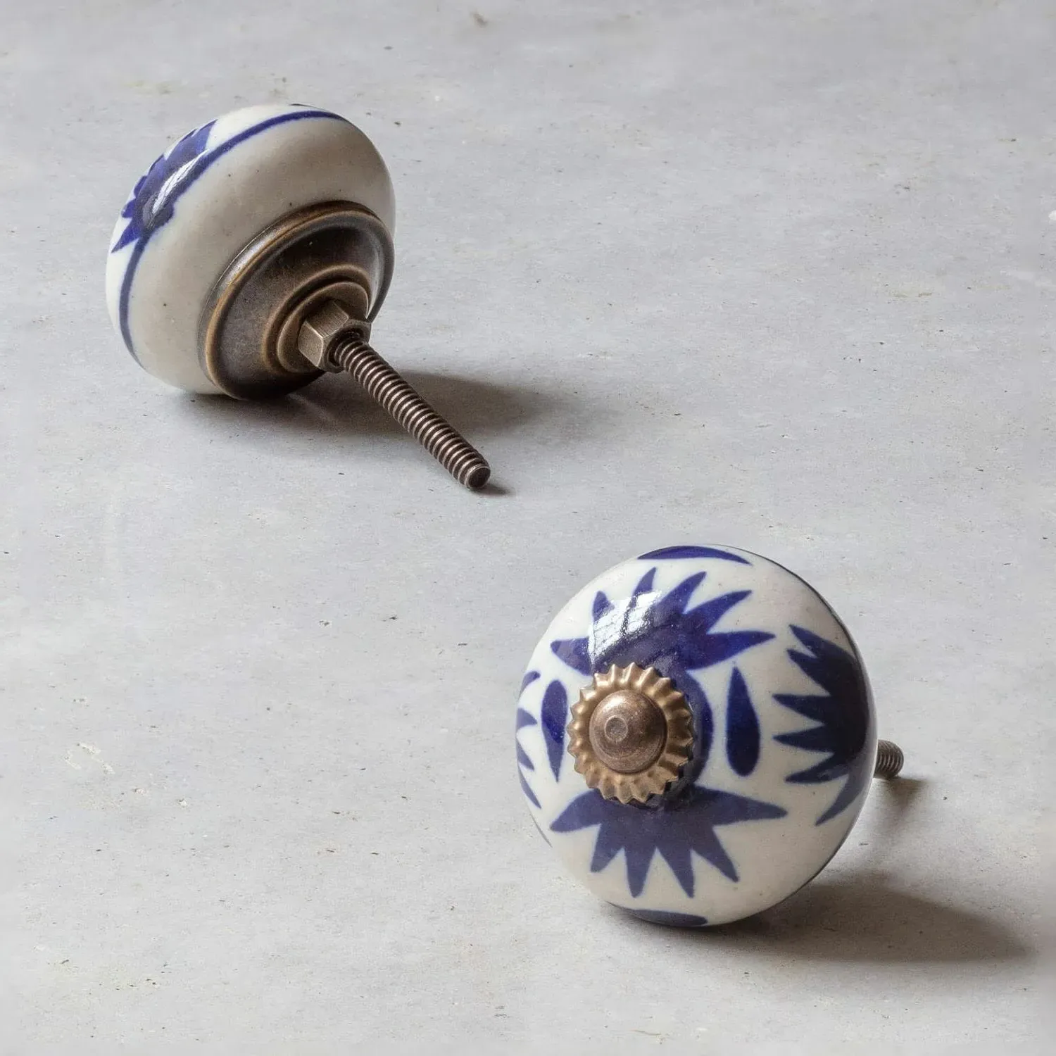 Ceramic Star Hand-Painted Knob - Brass image