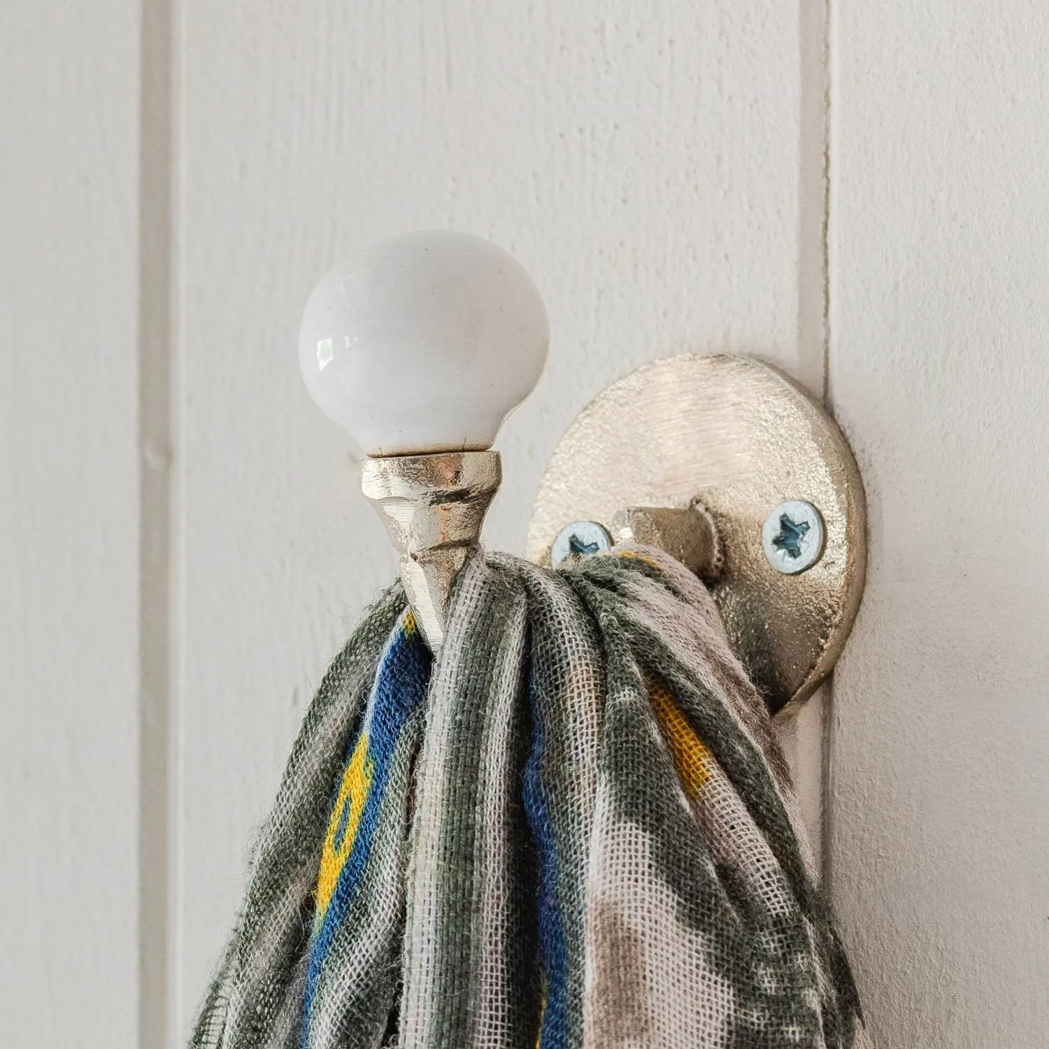 Ceramic Wall Hook - White, Silver