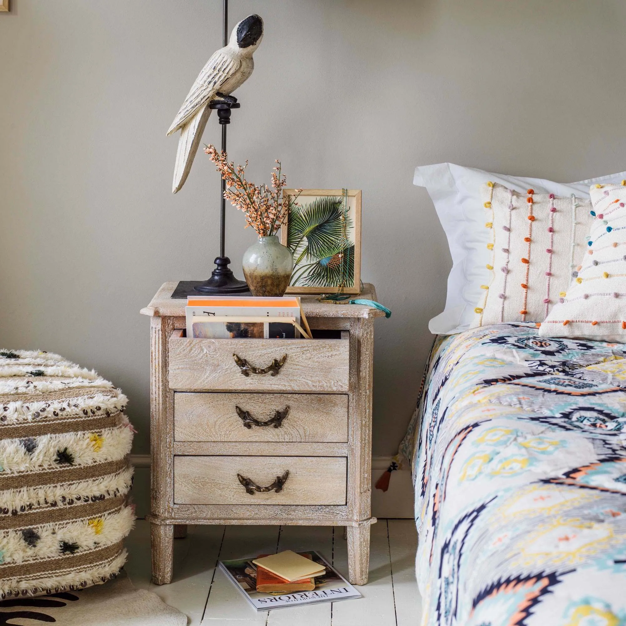 Chantilly Bedside Table - Whitewashed, Mango Wood image