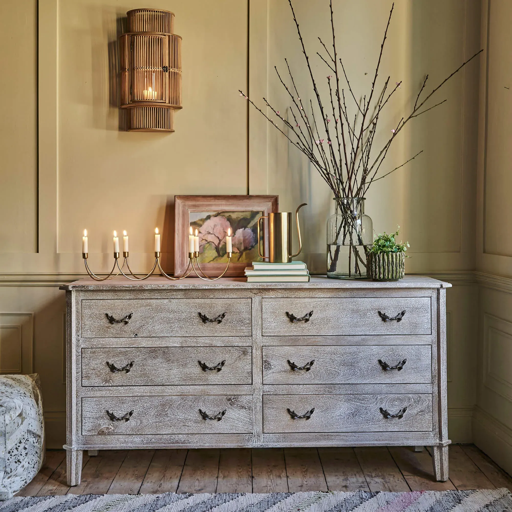 Chantilly Double Chest of Drawers - Whitewashed, Mango Wood