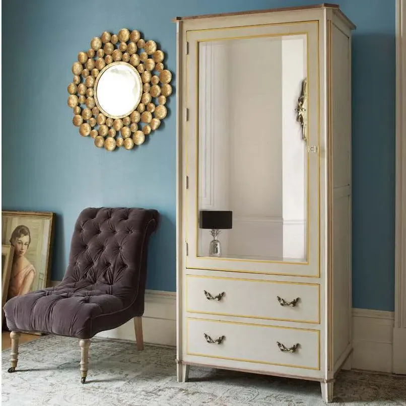 Chantilly Wardrobe with Mirror - Grey, Mango Wood