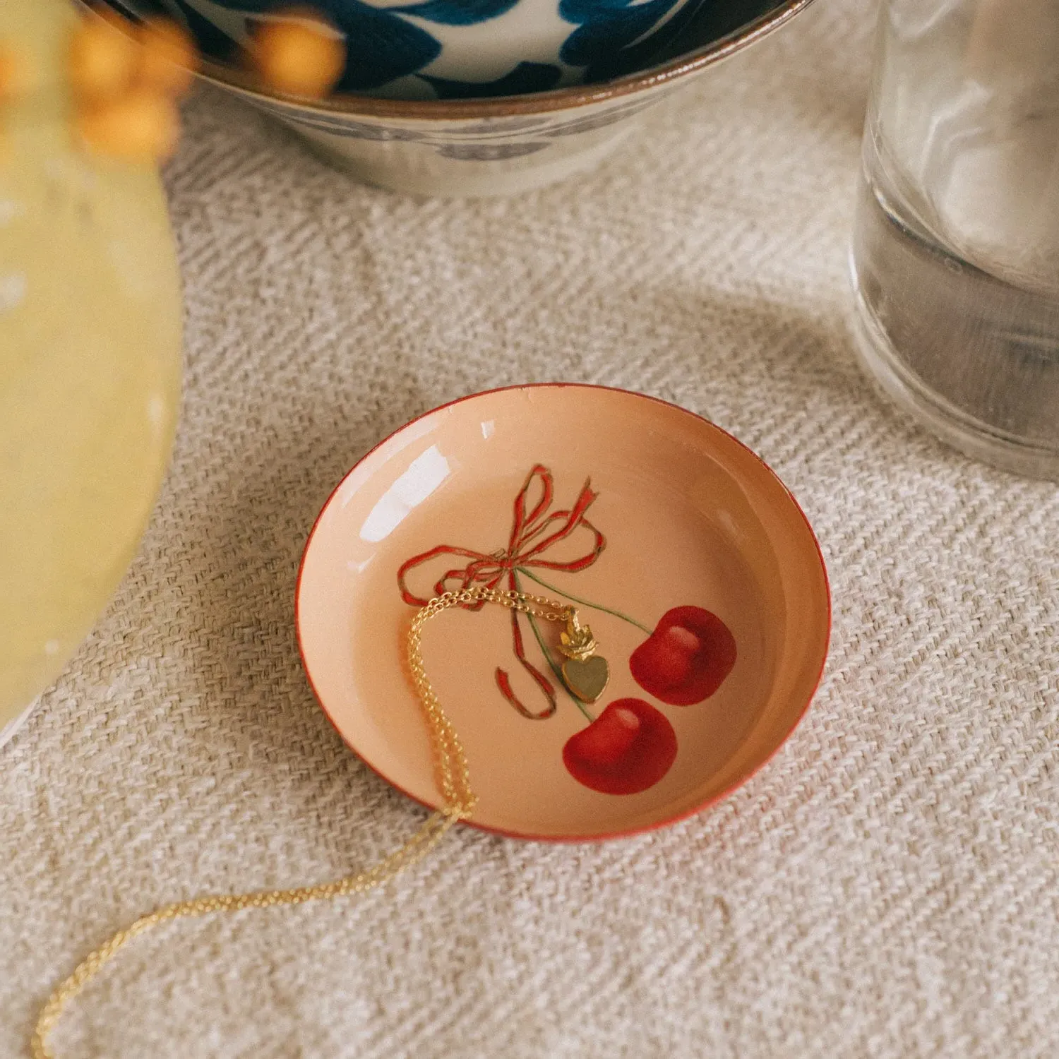 Cherries Round Enamel Tray - Pink