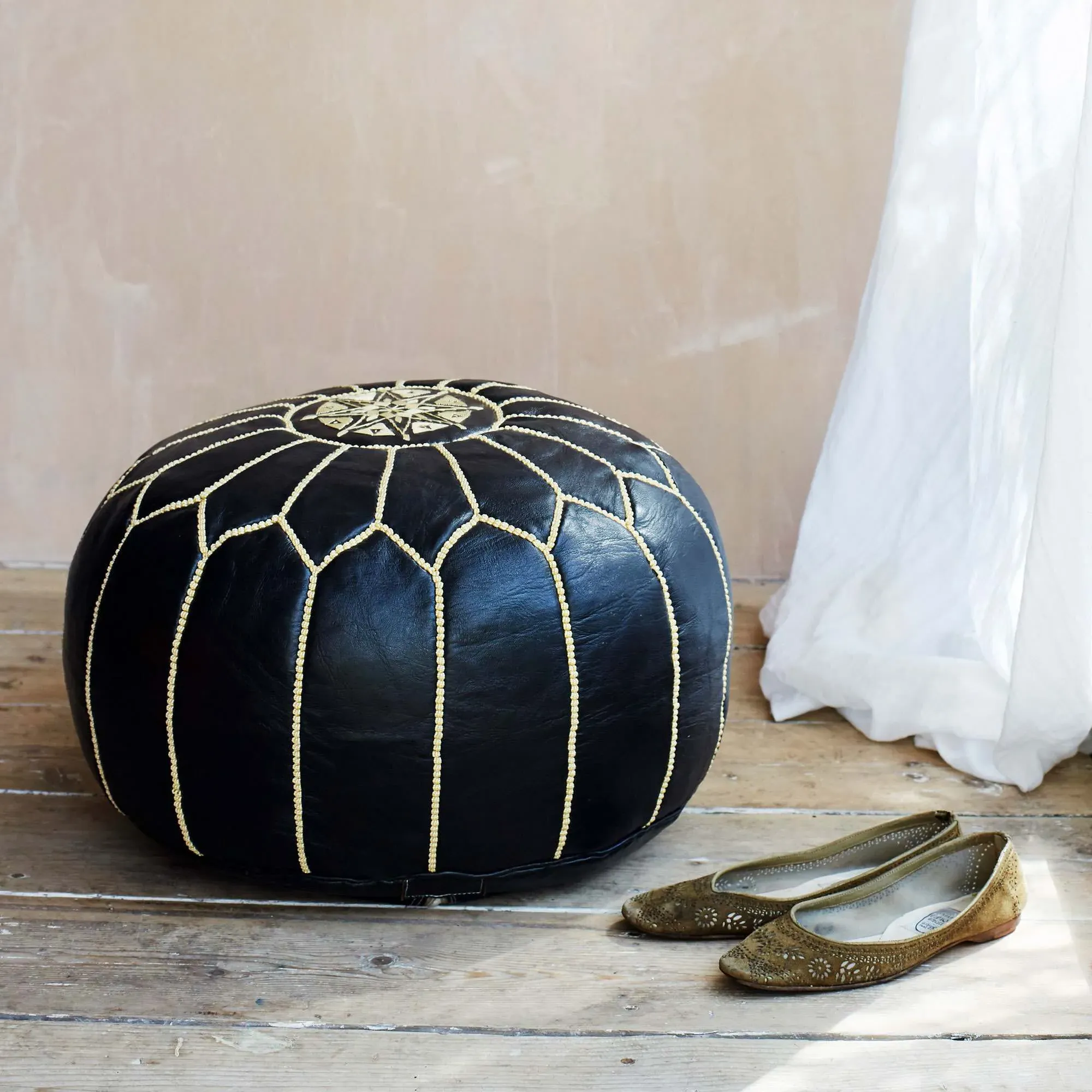 Chocolate Moroccan Pouffe - Chocolate, Leather