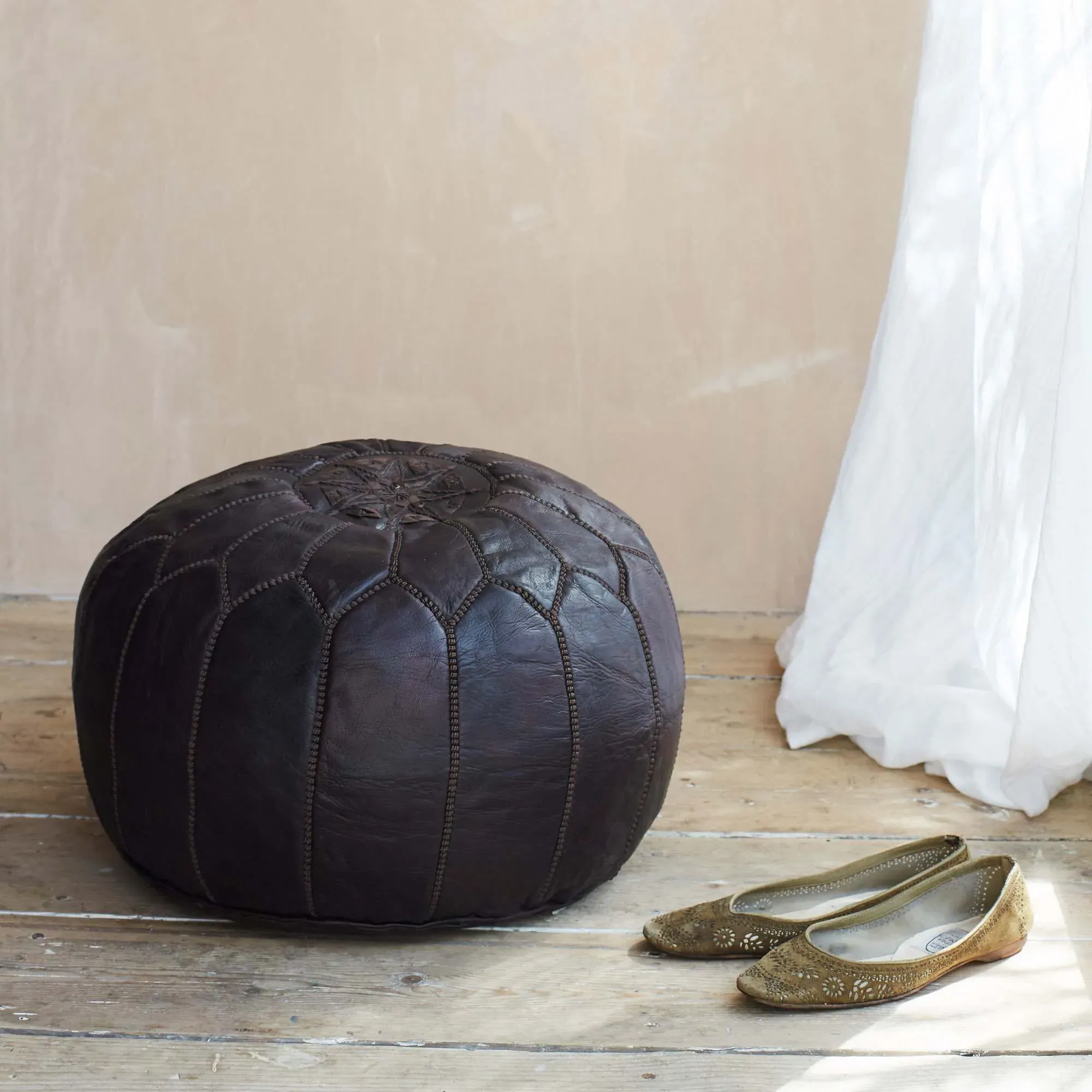 Chocolate Moroccan Pouffe - Chocolate, Leather