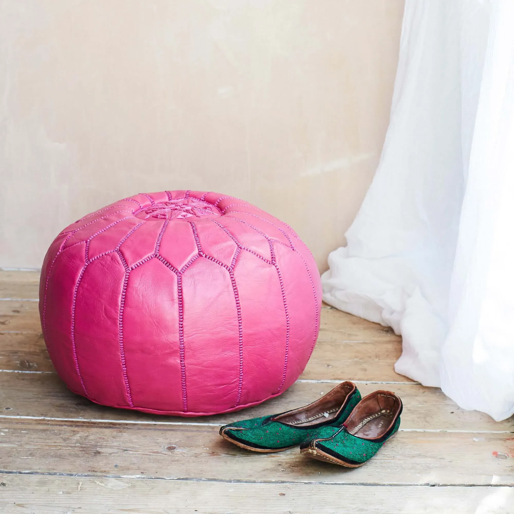 Chocolate Moroccan Pouffe - Chocolate, Leather