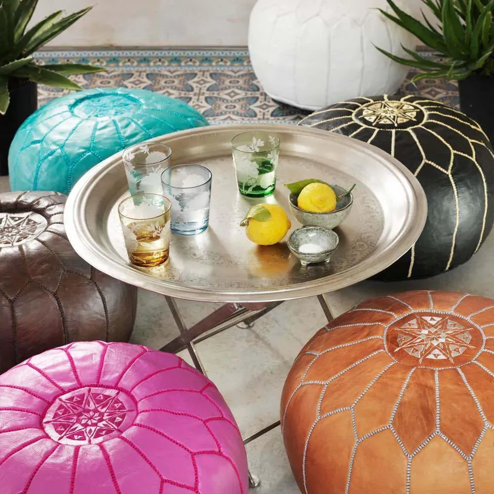 Chocolate Moroccan Pouffe - Chocolate, Leather image