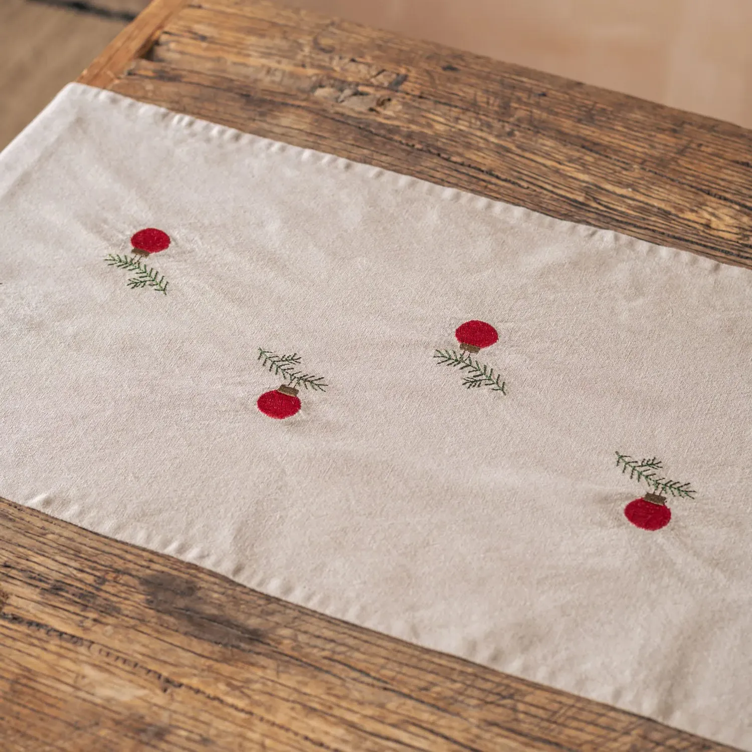 Christmas Bauble Cotton Table Runner - Red