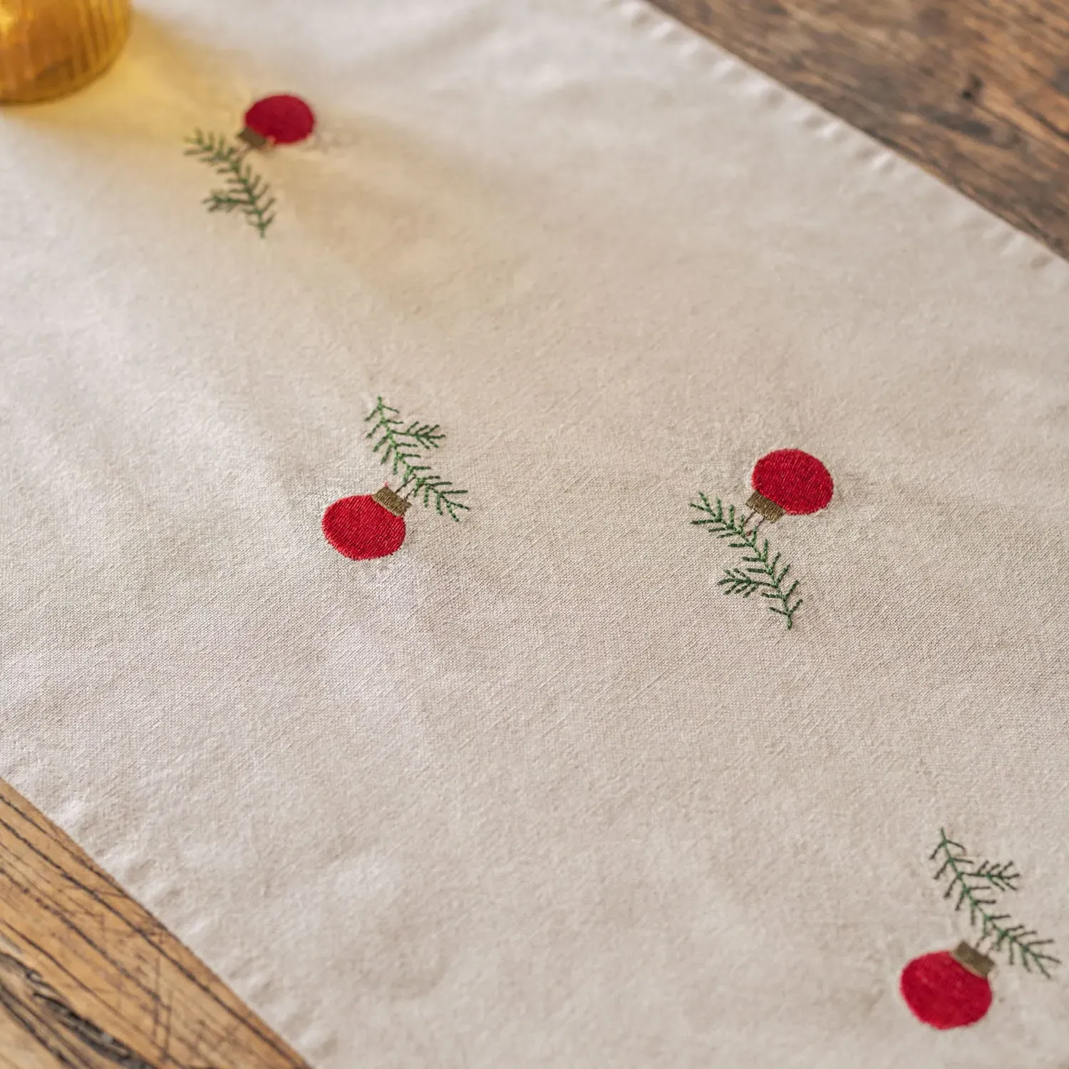 Christmas Bauble Cotton Table Runner - Red
