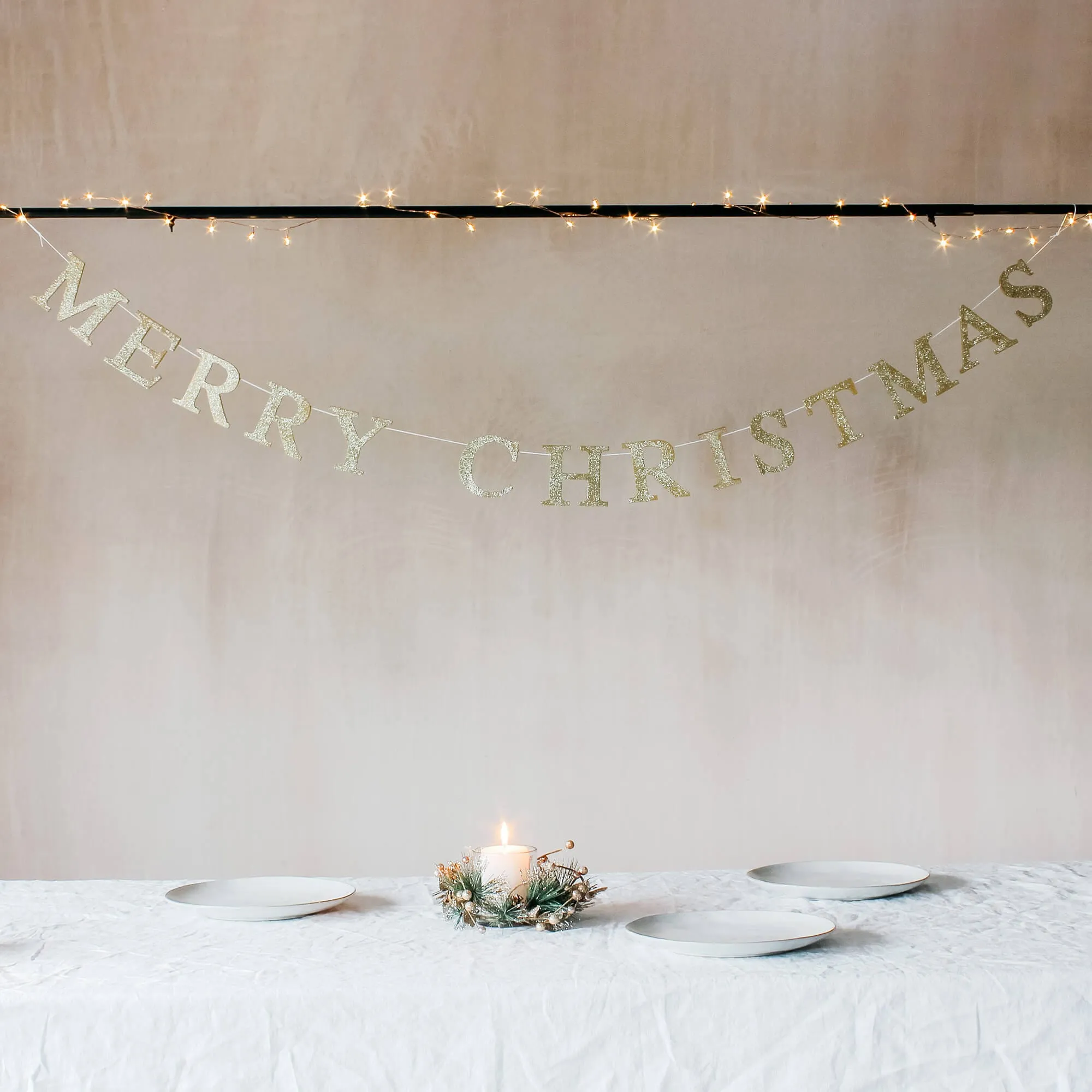 Christmas Garland - Gold Glitter, MDF Wood