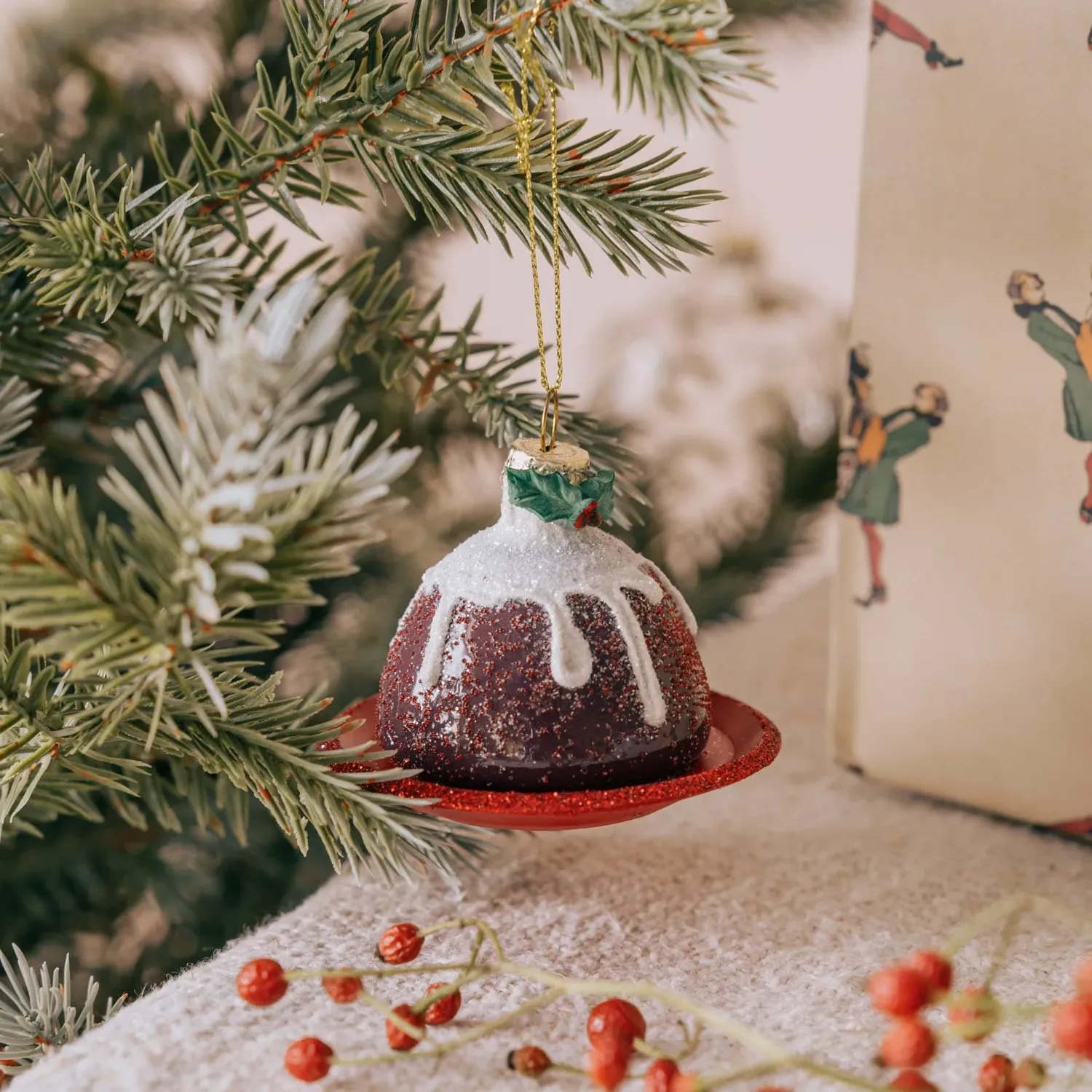 Christmas Pudding Hanging Tree Decoration - Glass, Resin image