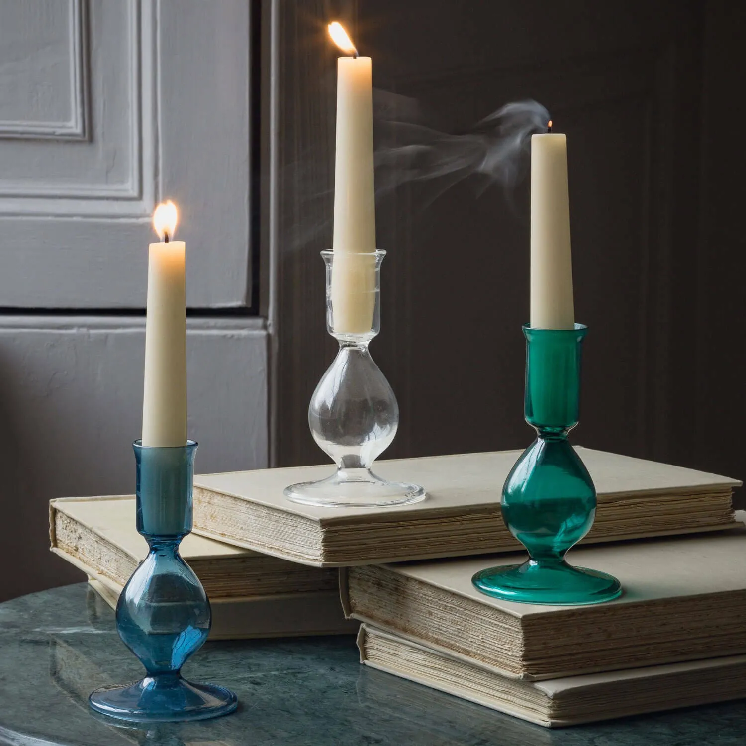 Clear Glass Candlestick - Clear