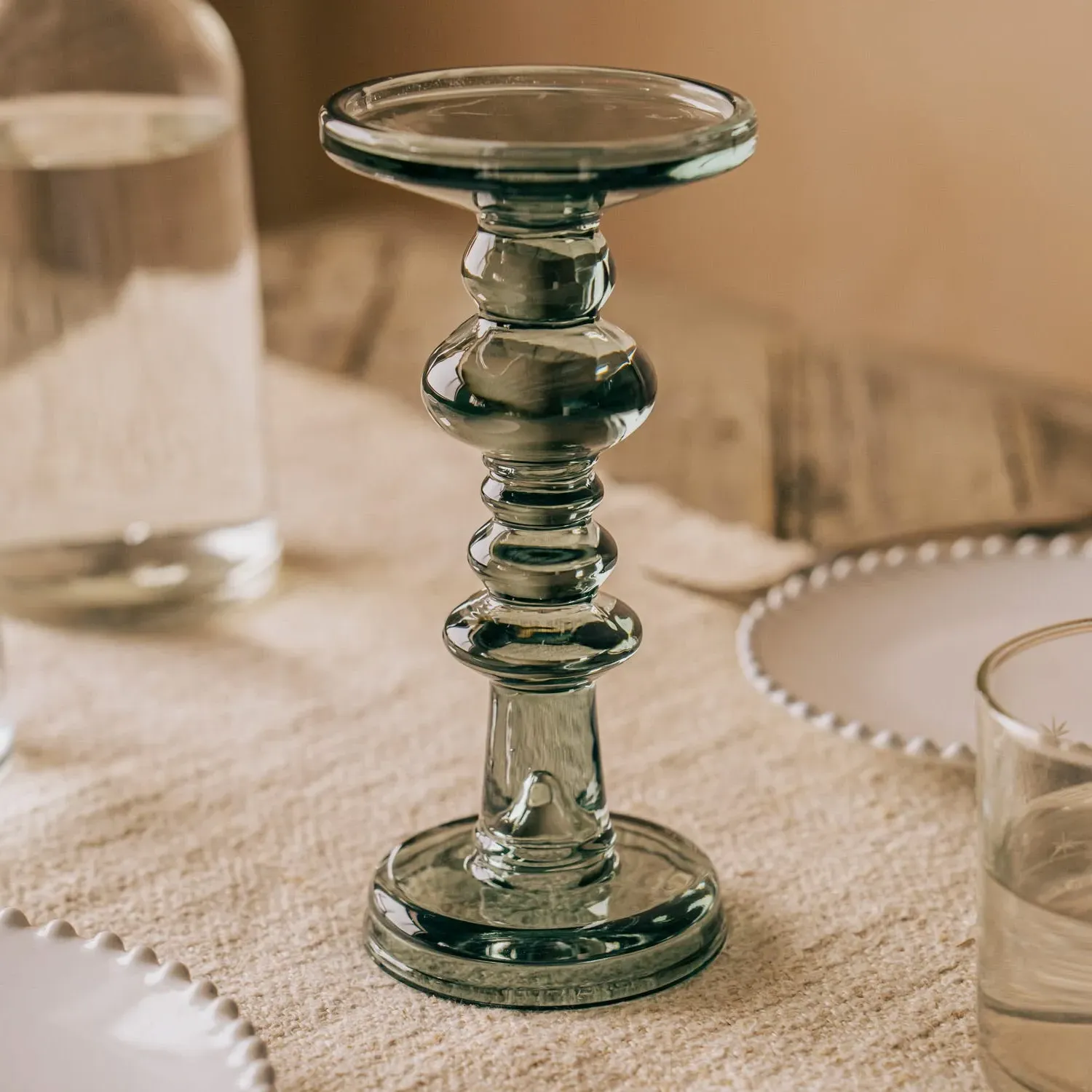 Clear Glass Scalloped Candle Holder