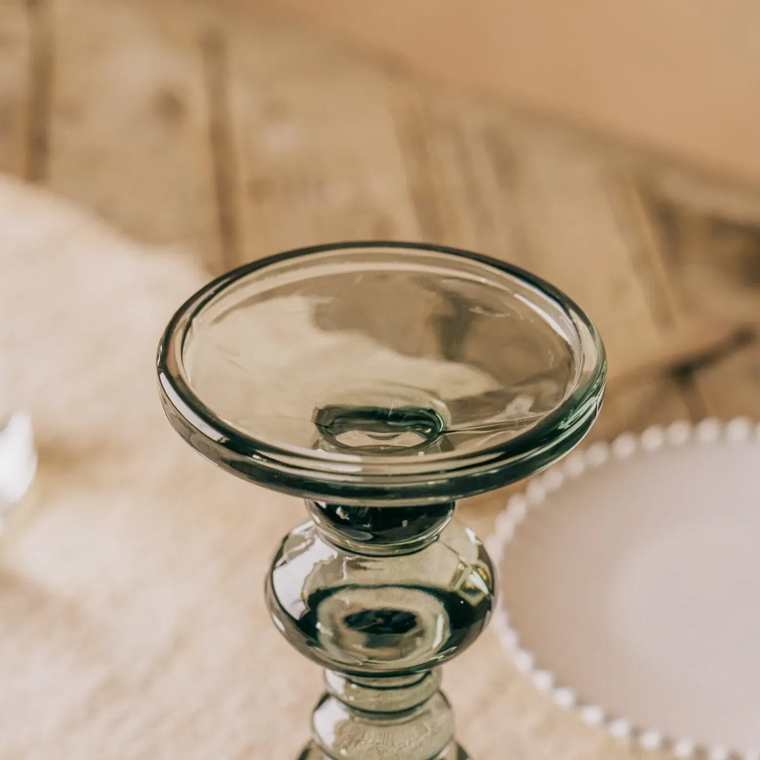 Clear Glass Scalloped Candle Holder