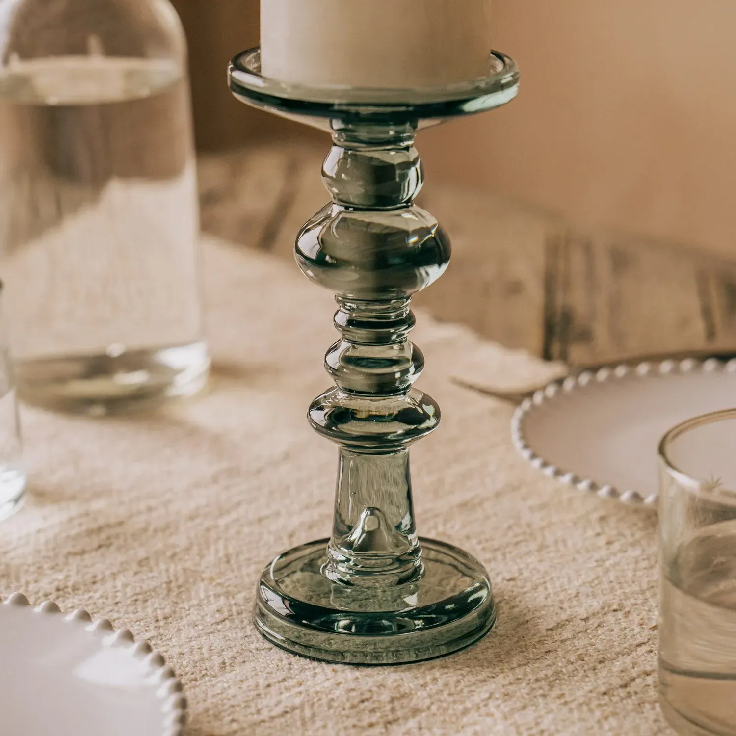 Clear Glass Scalloped Candle Holder